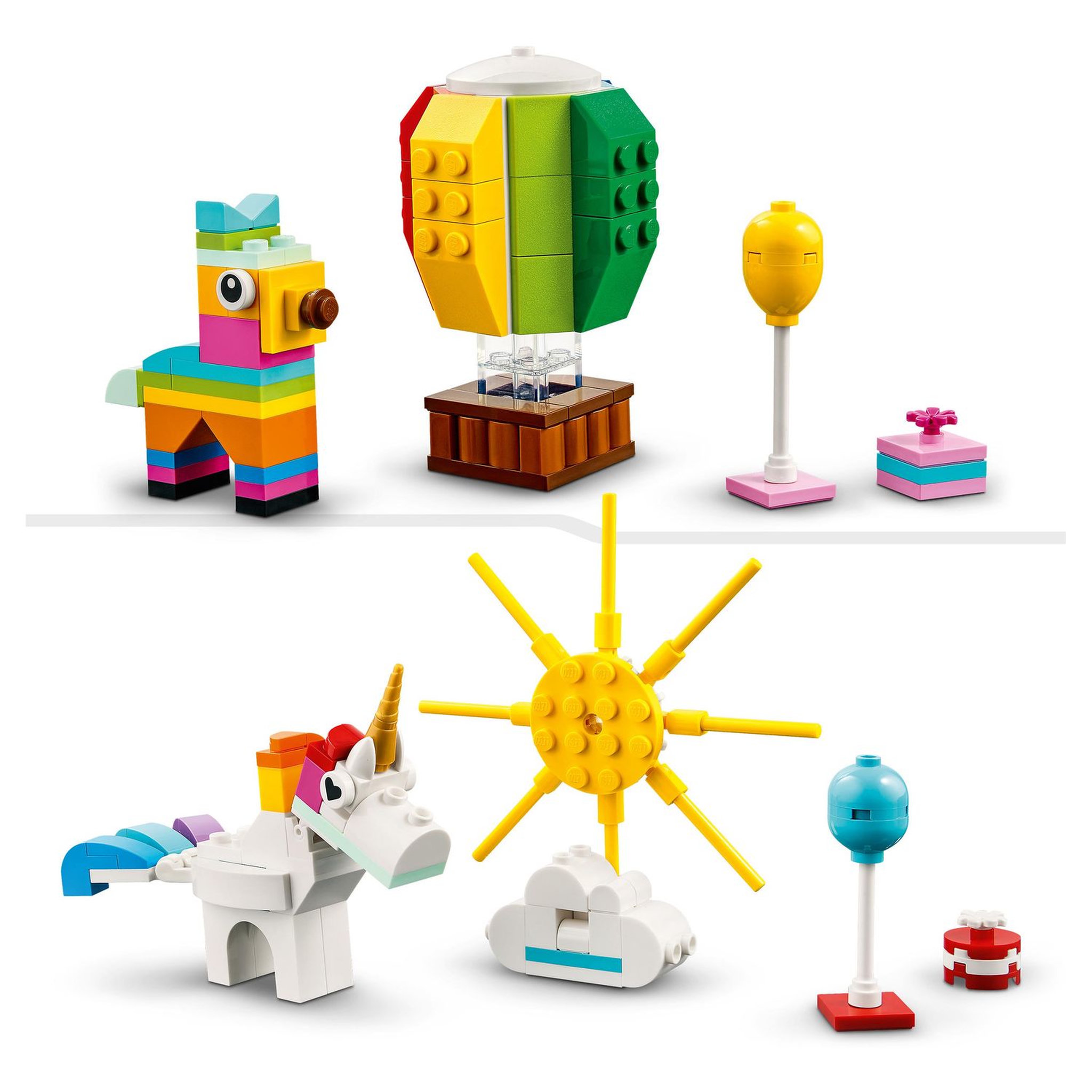 Voir la diapositive 6 : LEGO Classic 11029 - Boîte de fête créative, Ensemble de Briques, à Jouer en Famille, Comprend 12 Mini Jouets : Ourson, Clown, Licorne,