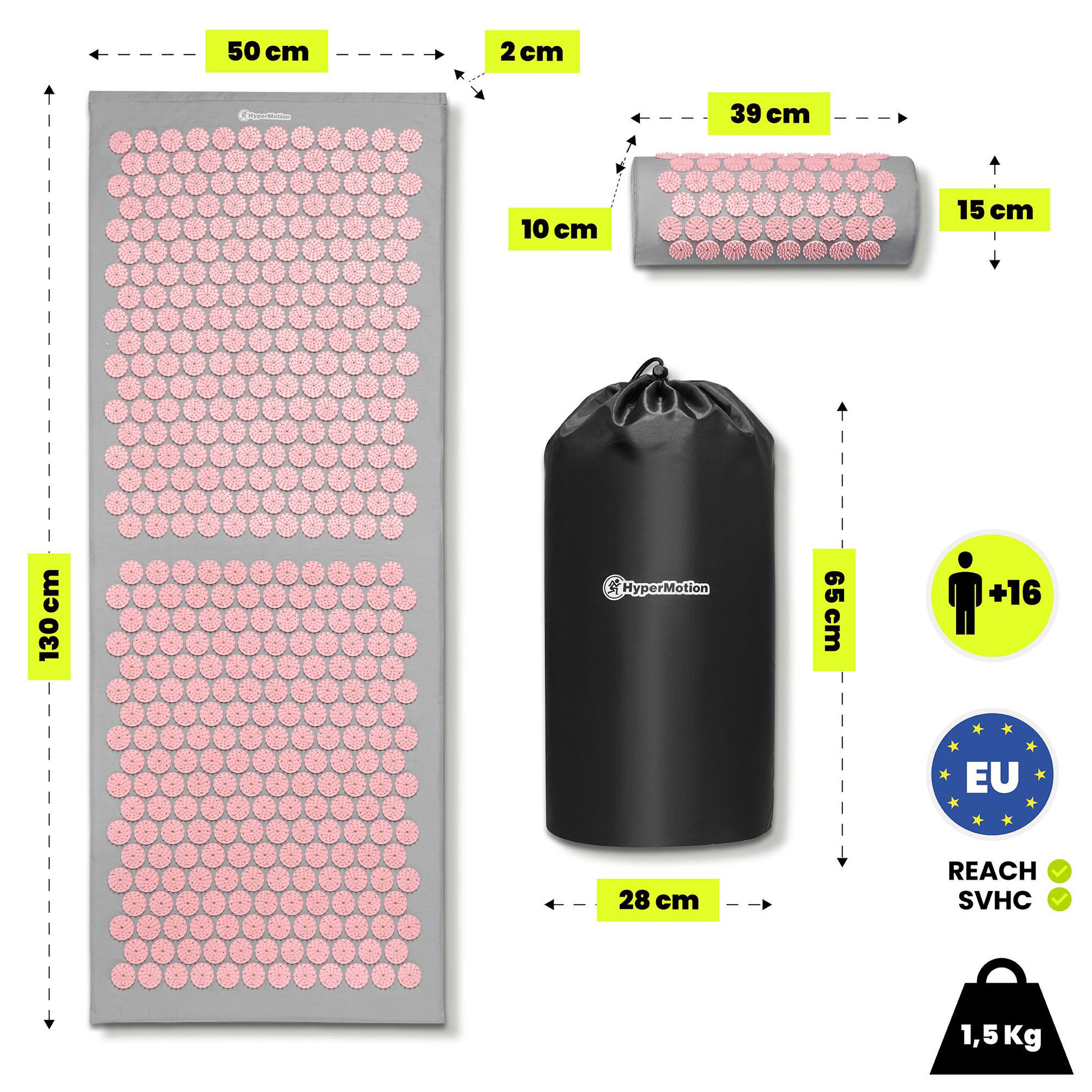 Voir la diapositive 3 : HYPERMOTION Kit Acupression XL HyperMotion Tapis 130 cm Coussin Housse Gris Rose Adulte