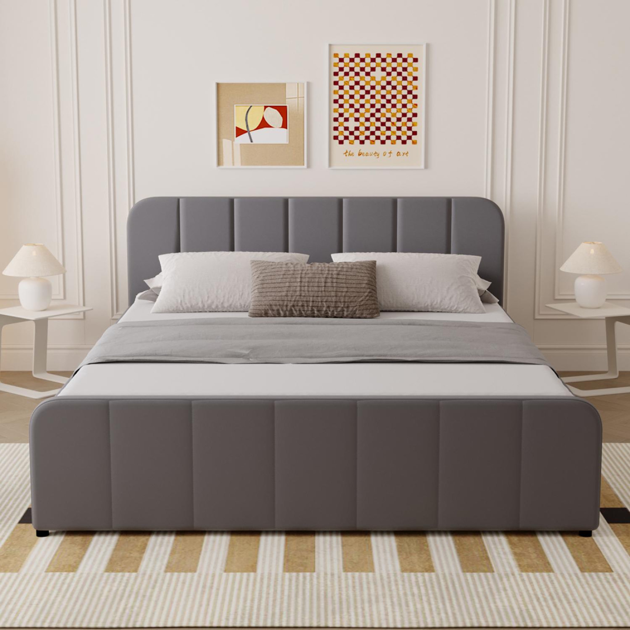 Voir la diapositive 3 : CONCEPT USINE Lit coffre 160x200cm en velours gris tampa