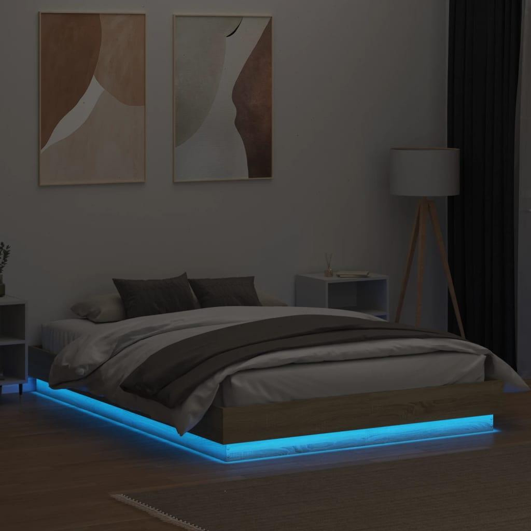 Voir la diapositive 4 : VIDAXL Cadre de lit avec LED sans matelas chene sonoma 160x200 cm