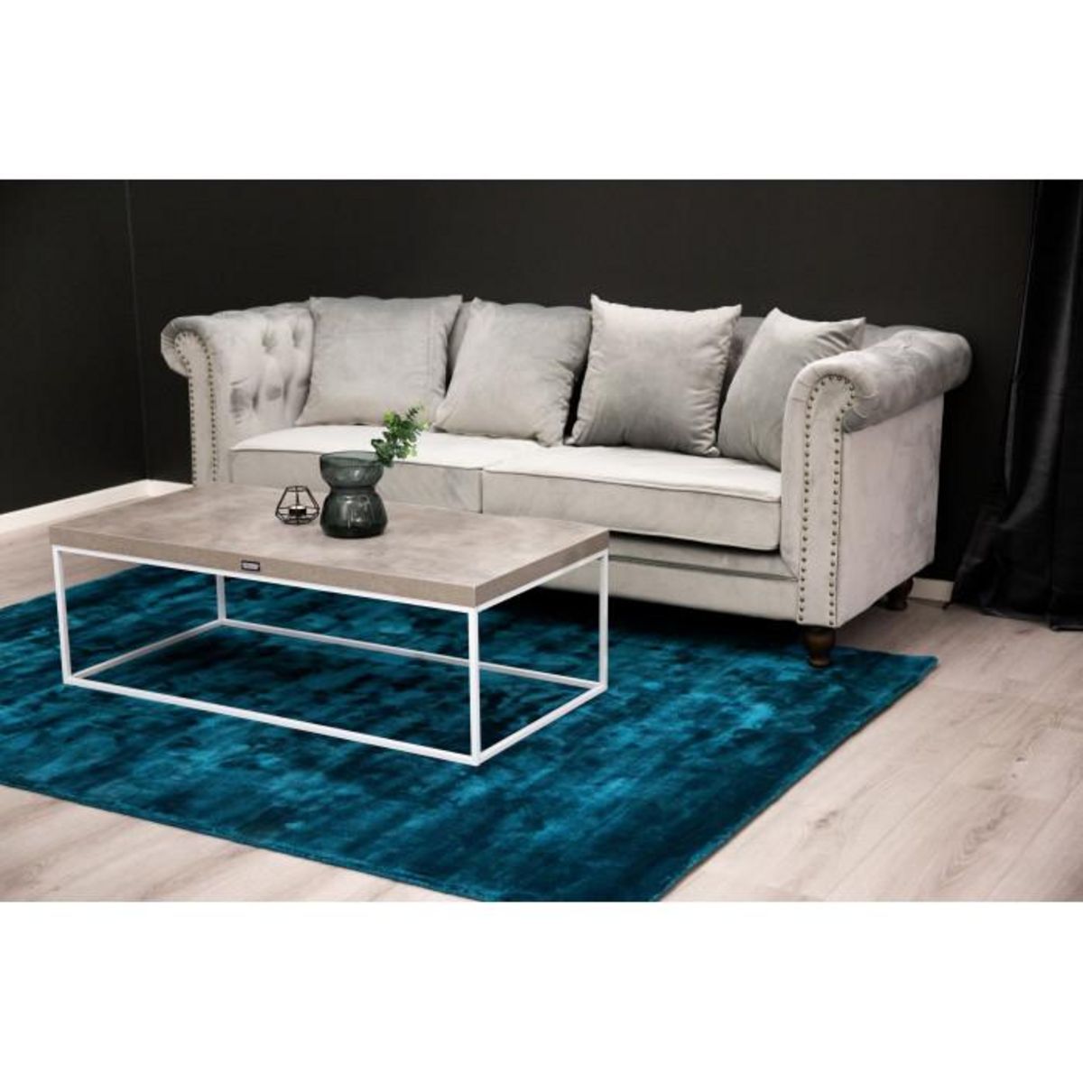 Paris Prix Canapé 3 Places en Velours  Chesterfield  217cm Gris Clair