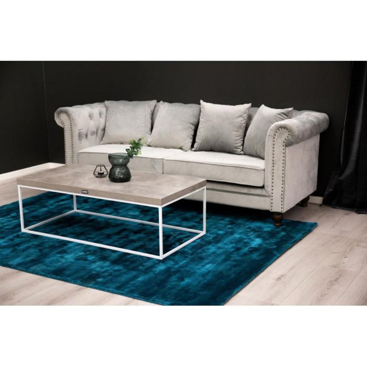 Paris Prix Canapé 3 Places en Velours  Chesterfield  217cm Gris Clair