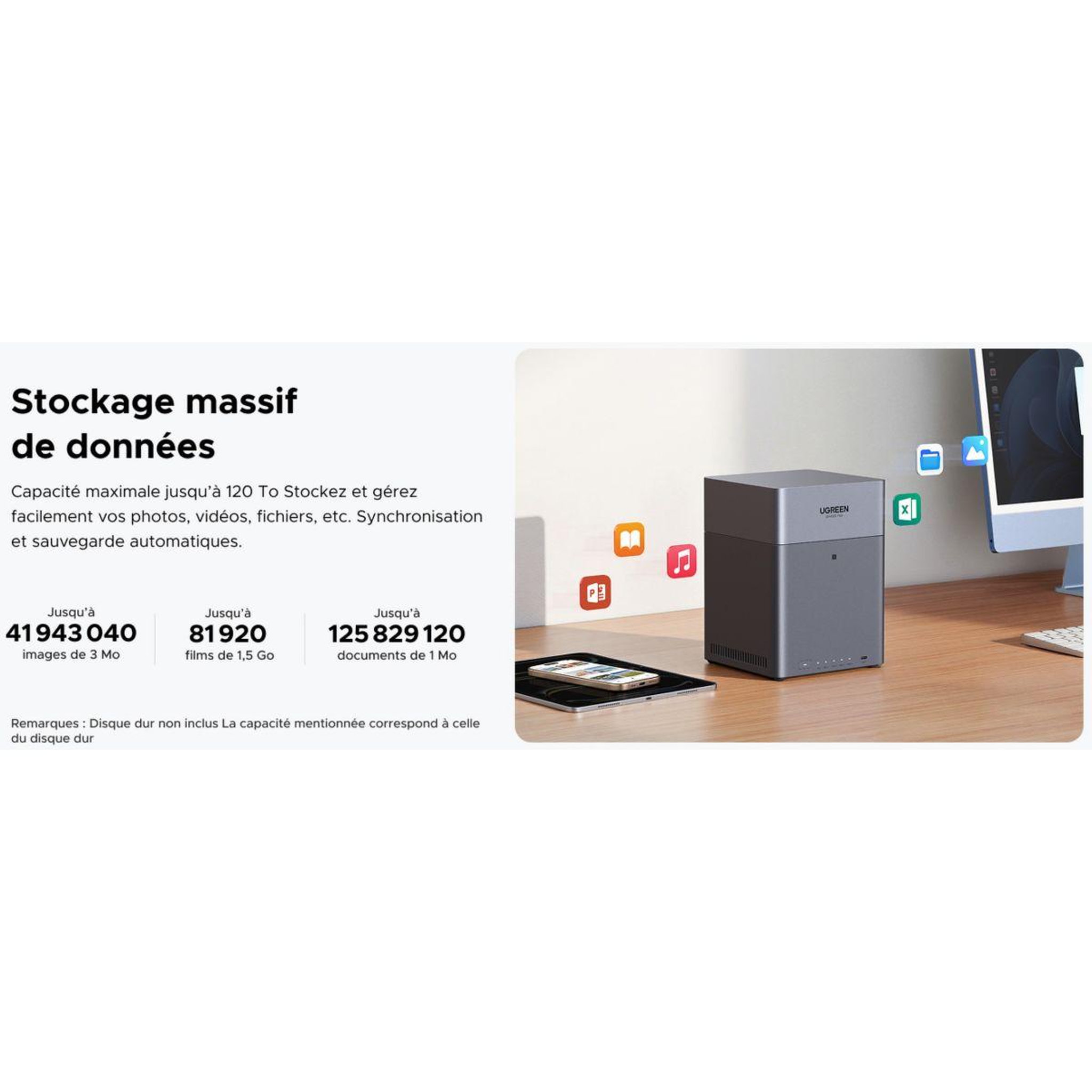 Voir la diapositive 5 : UGREEN Serveur NAS 4 baies DH4300 Plus Gris
