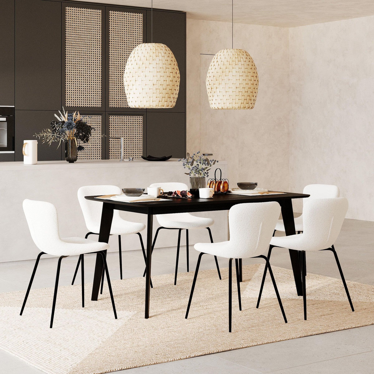 Rendez vous déco Lot de 2 chaises effet laine bouclette blanche et pieds en métal - Koko