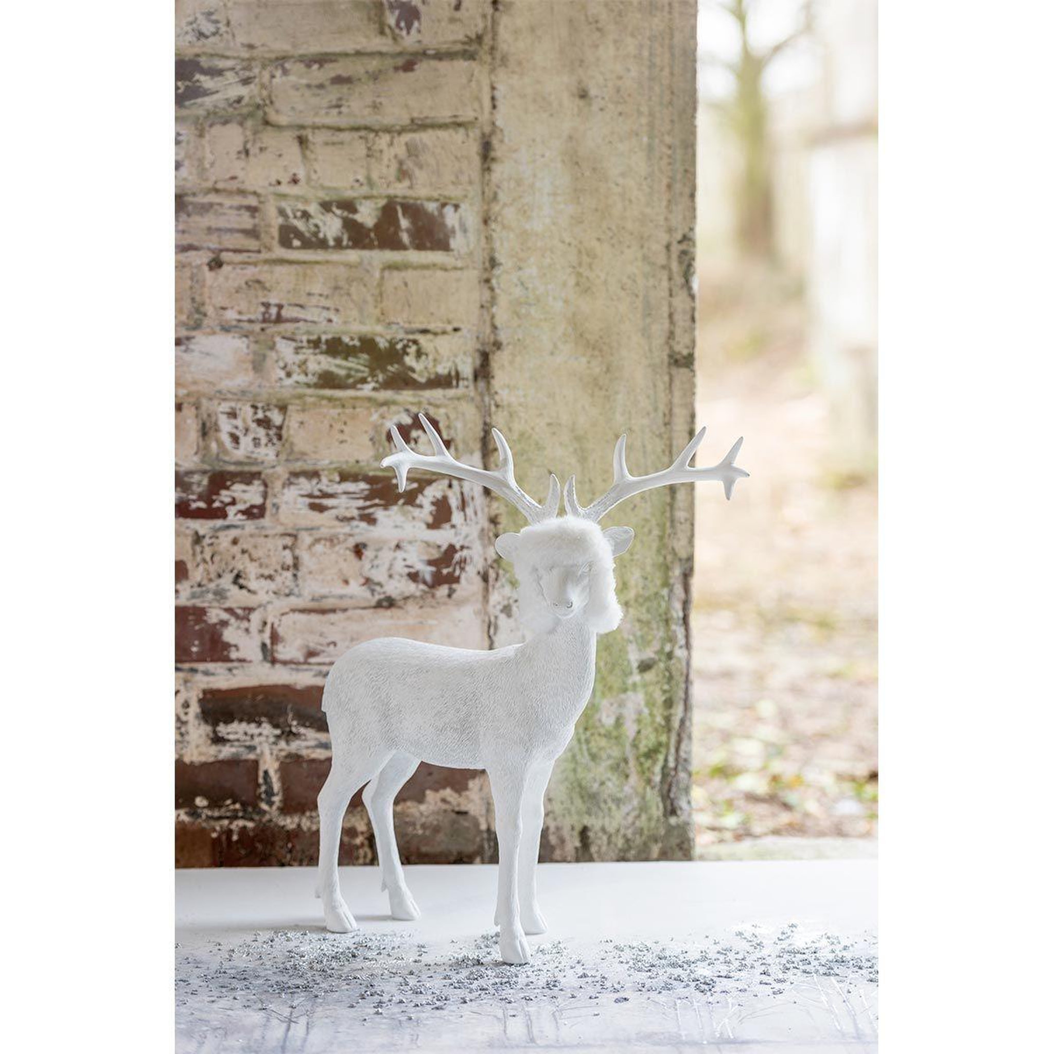Voir la diapositive 2 : J-LINE Statuette déco  renne  45cm blanc