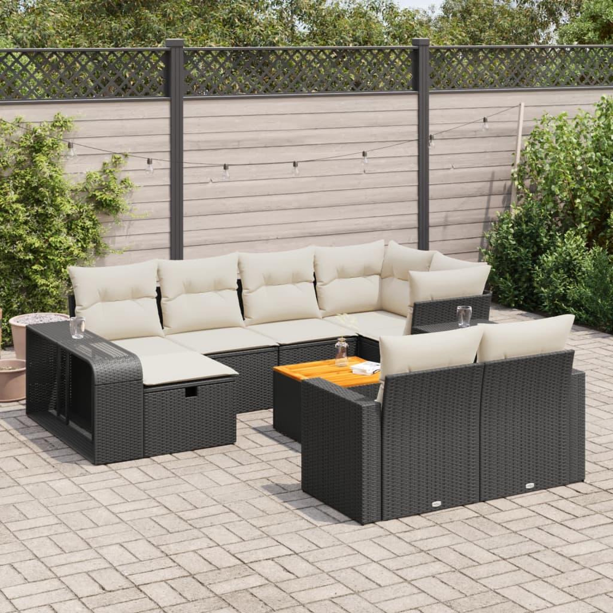 VIDAXL Salon de jardin 11 pcs avec coussins noir resine tressee