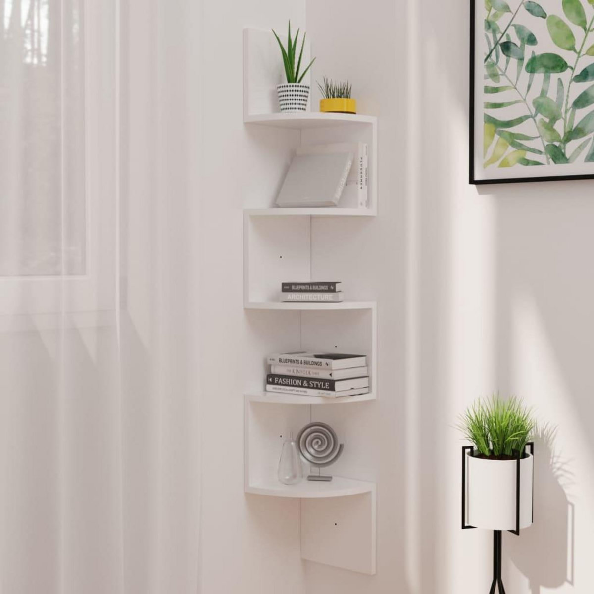 VIDAXL Etagere d'angle murale blanc brillant 19x19x123 cm