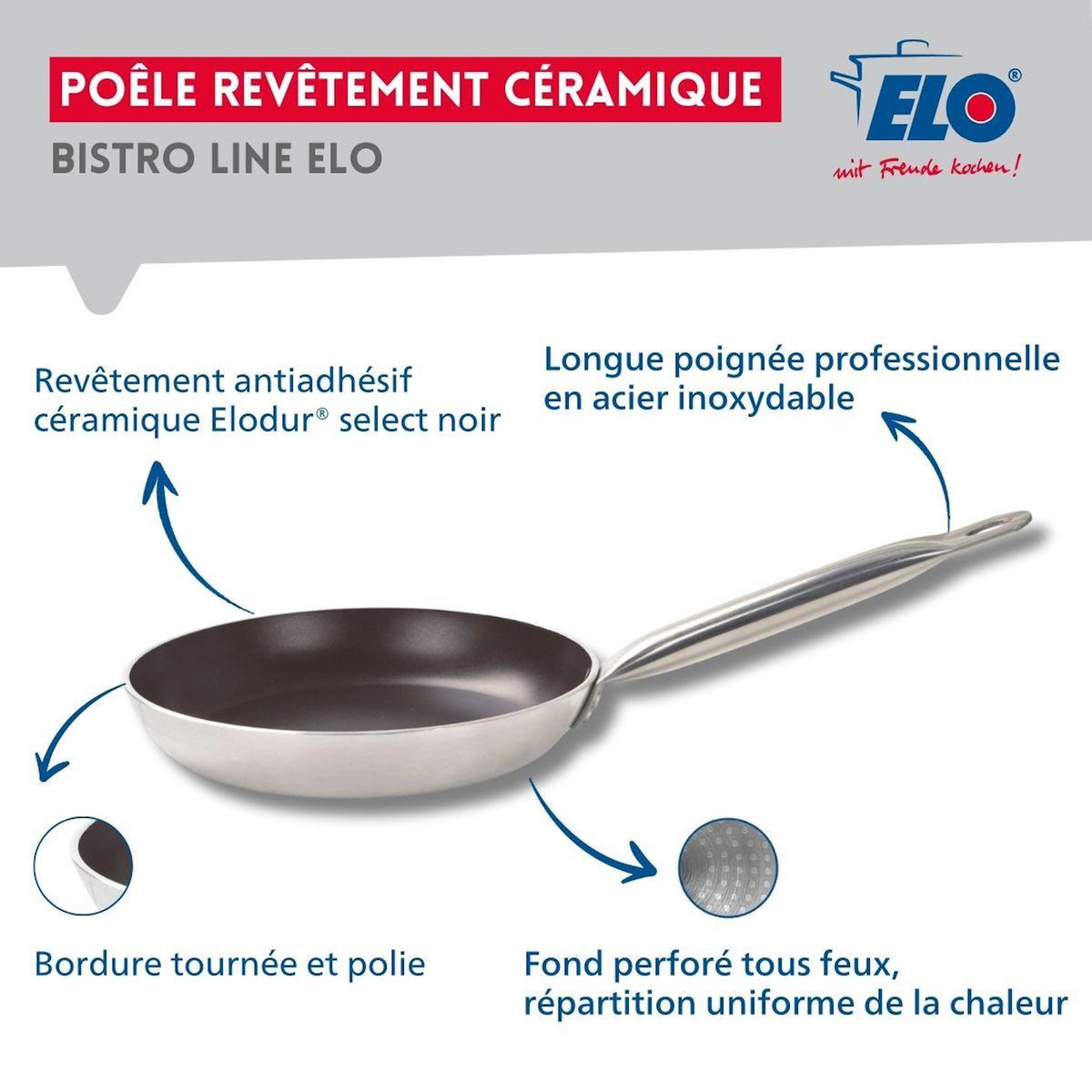 ELO Lot de 3 Poêles 24/28/32 cm et 2 Faitouts 14/16 cm Elo Bistro Line