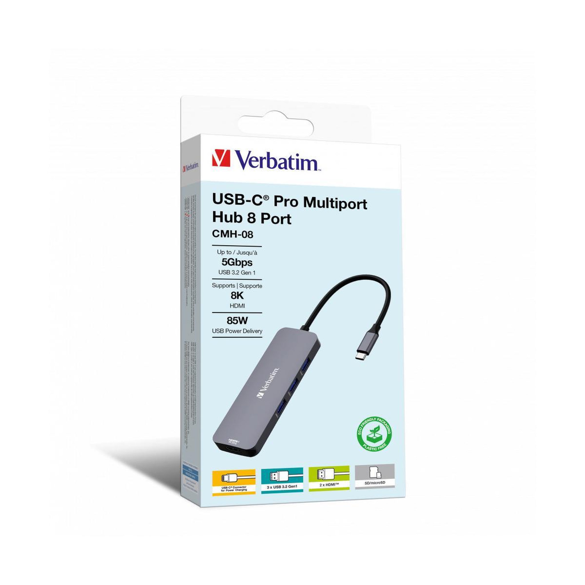 Verbatim Verbatim CMH-08 USB Type-C 5000 Mbit/s Argent