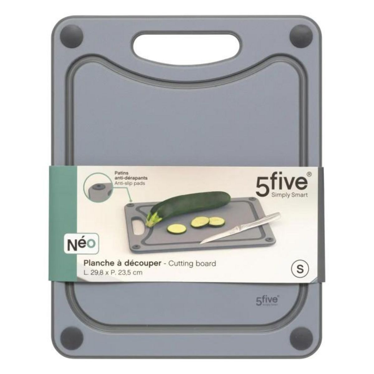 FIVE Planche à Découper Antidérapante  Néo  29cm Gris