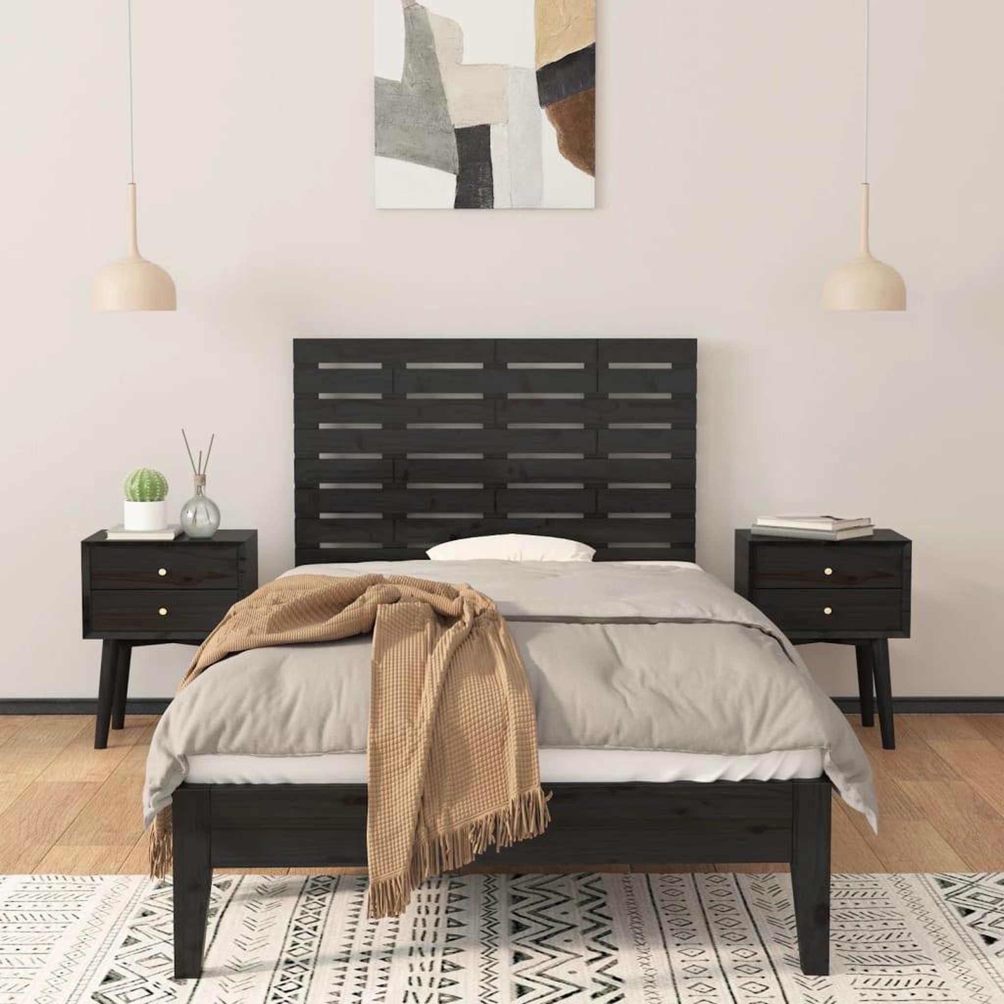 Voir la diapositive 3 : VIDAXL Tete de lit murale Noir 96x3x63 cm Bois massif de pin