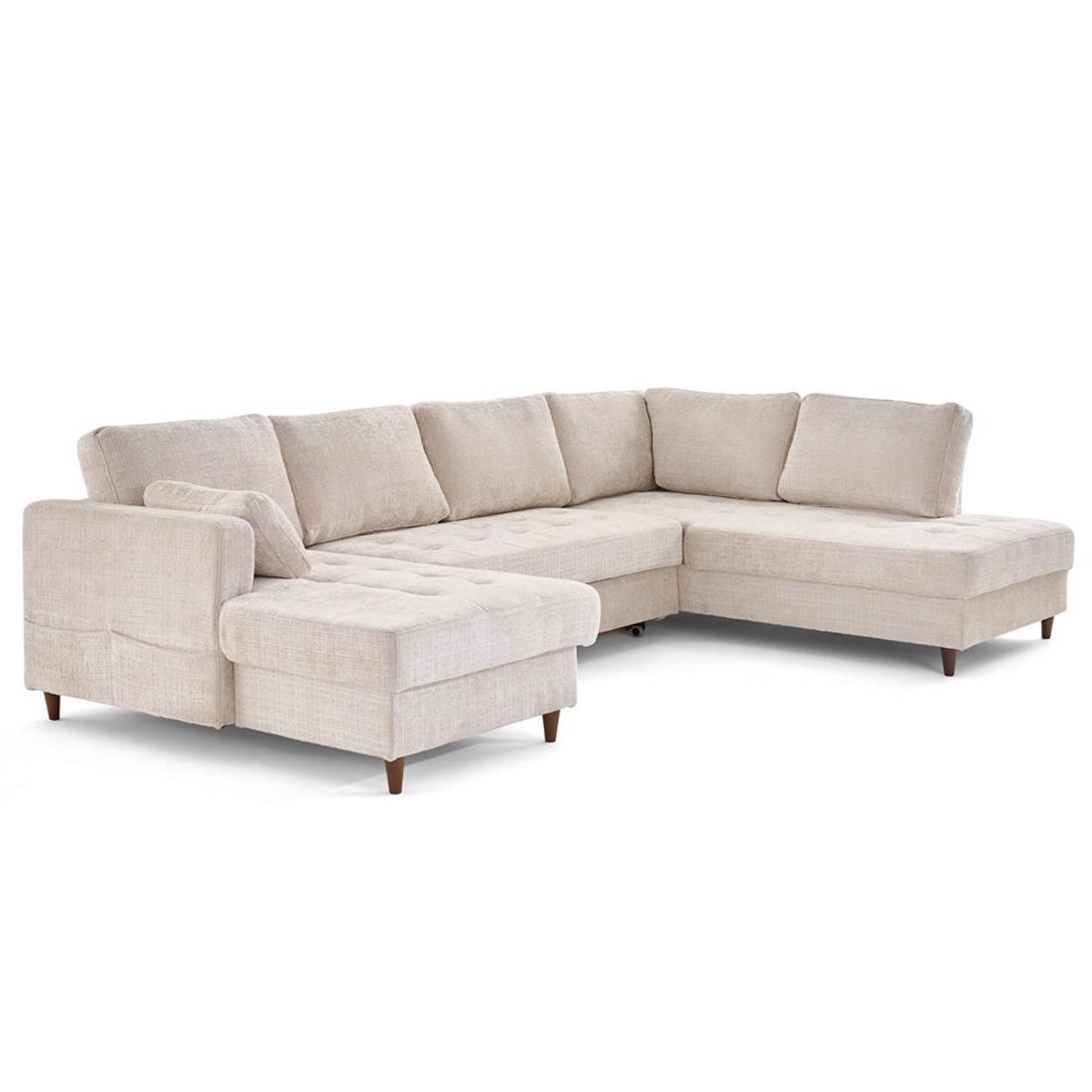 LISA DESIGN Anna - canapé panoramique d'angle droit 7 places convertible avec coffre en velours texturé