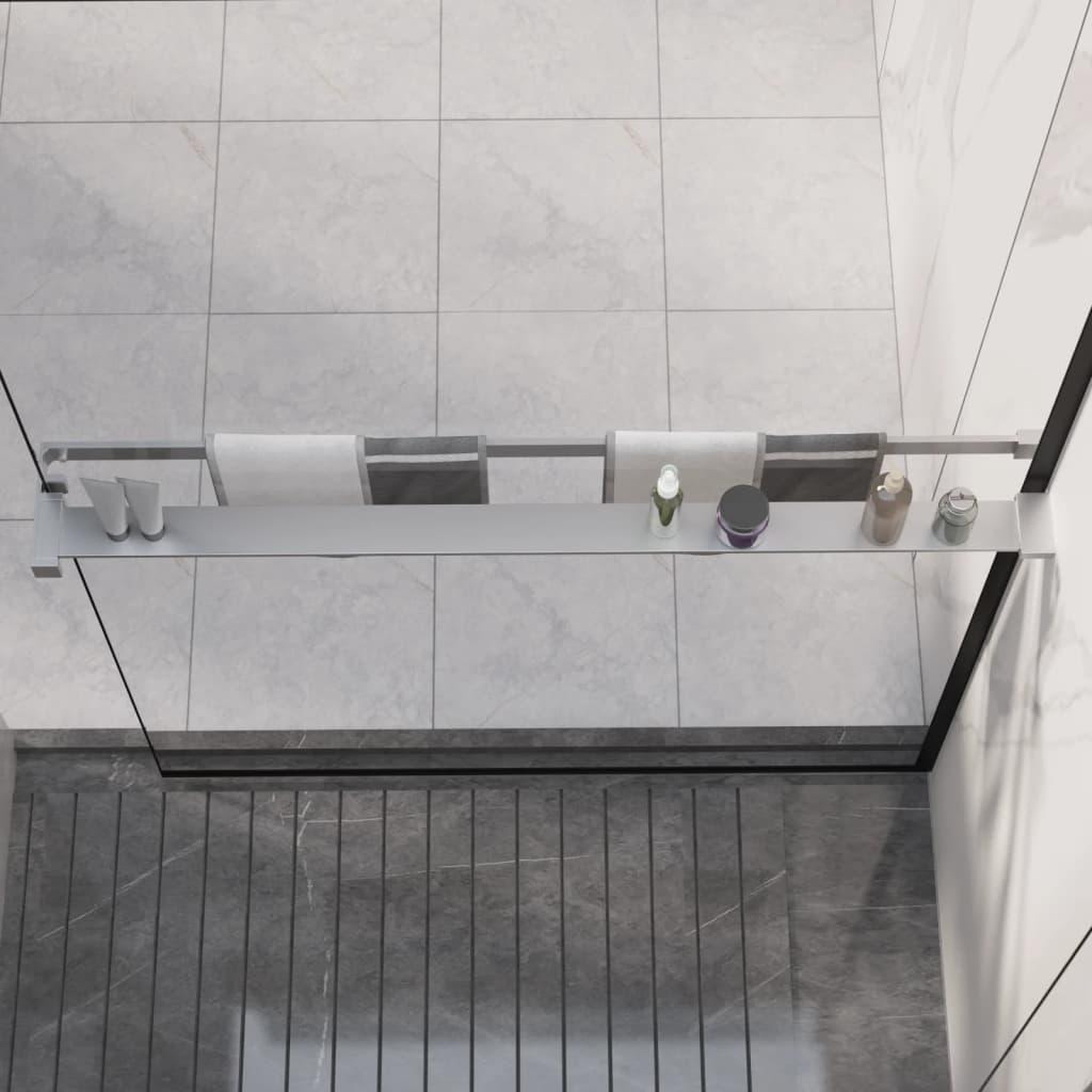 Voir la diapositive 1 : VIDAXL Etagere de douche paroi de douche a l'italienne Chrome 100 cm