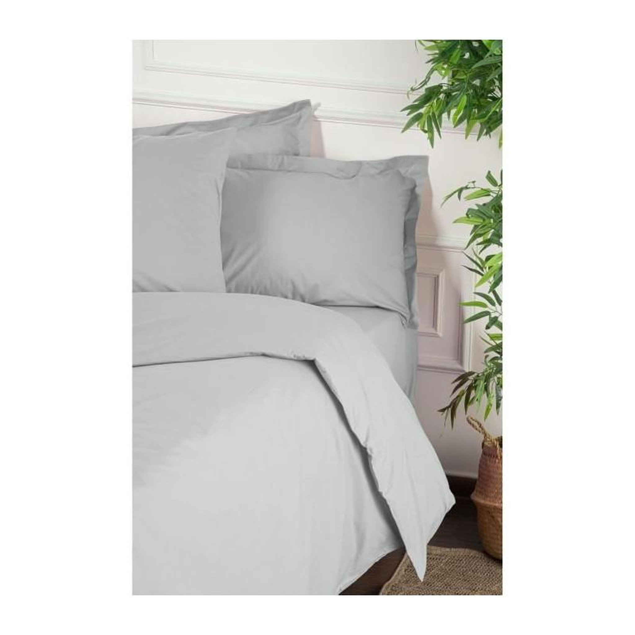 Voir la diapositive 2 : GENERIQUE Parure de lit - 1 housse de couette 220 x 240 cm + 2 taies d'oreiller 60 x 60 cm - 100% coton renforcé - Gris