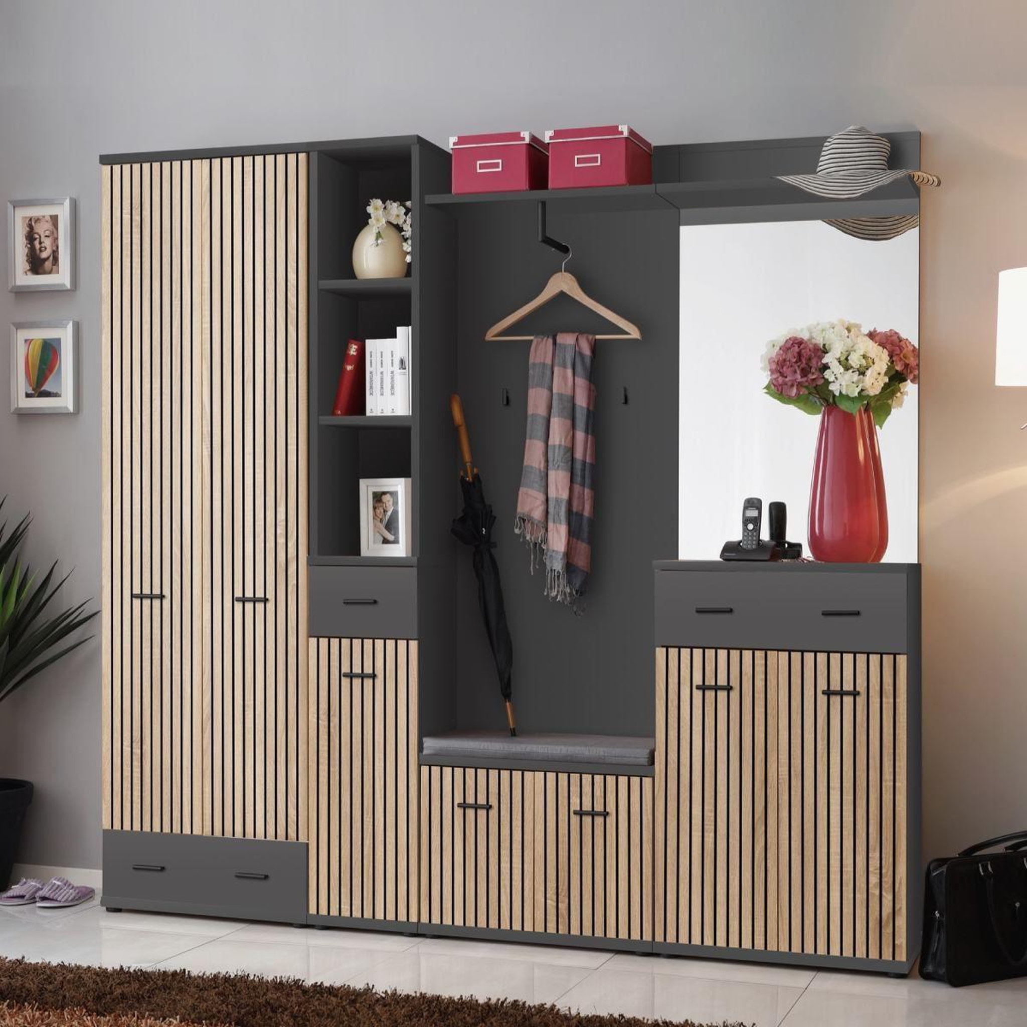 Paris Prix Ensemble vestiaire 6p  marco  203cm naturel & gris