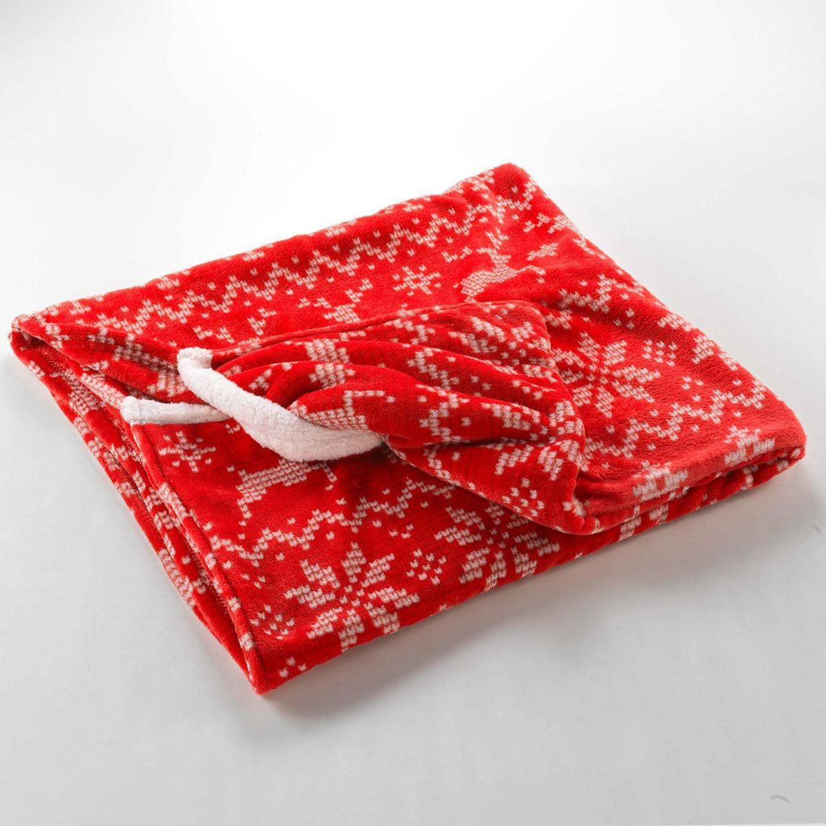 Paris Prix Plaid Flanelle Poche Pieds  Holly  125x150cm Rouge