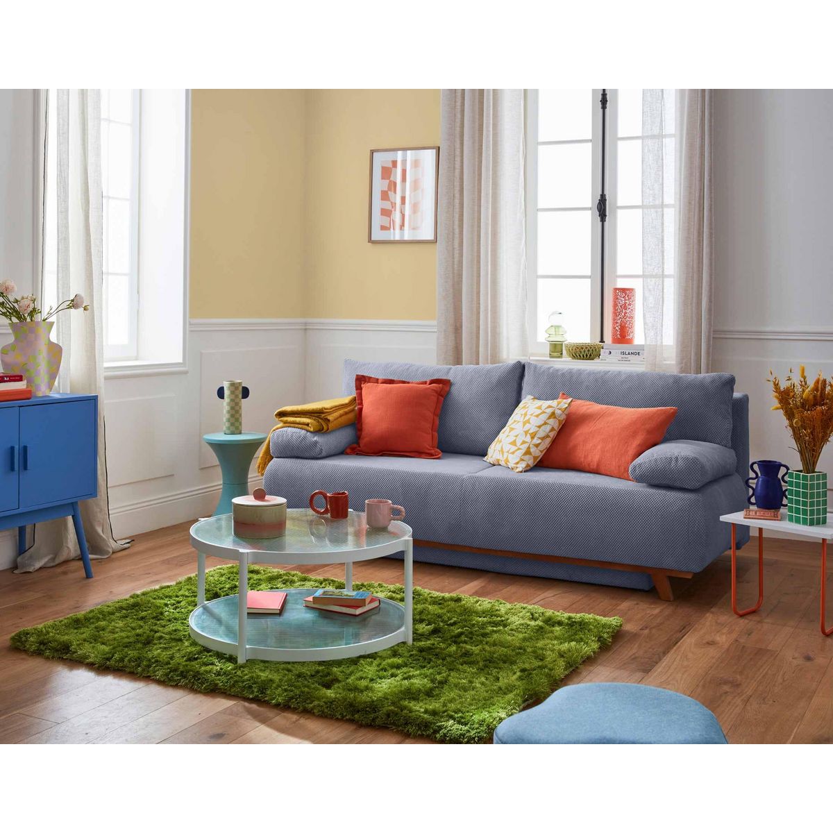 BEST MOBILIER Cristal - canapé 3 places - convertible avec coffre - en velours texturé