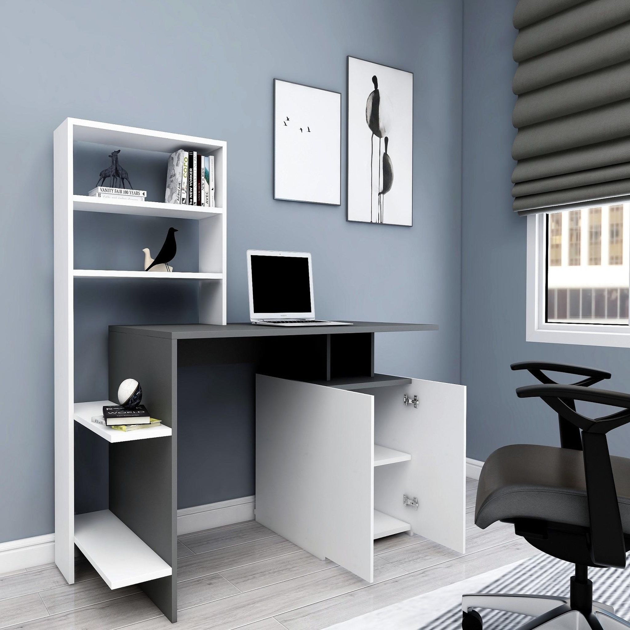 Voir la diapositive 3 : Habitat et Jardin Bureau en bois  melis   - 146 x 60 x 128 cm - blanc anthracite