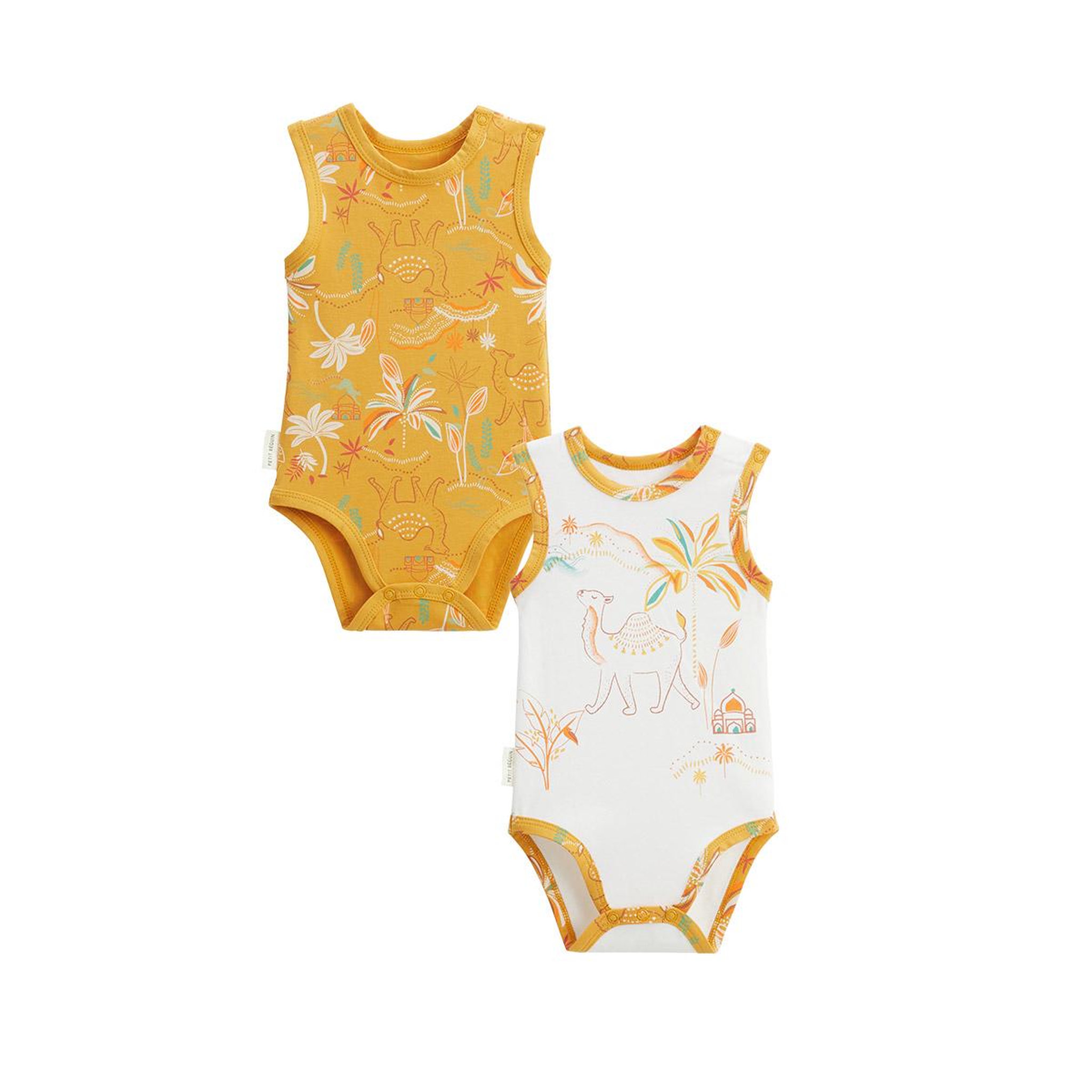 Petit Béguin Lot de 2 bodies bébé sans manches liwa. Coloris disponibles : Jaune
