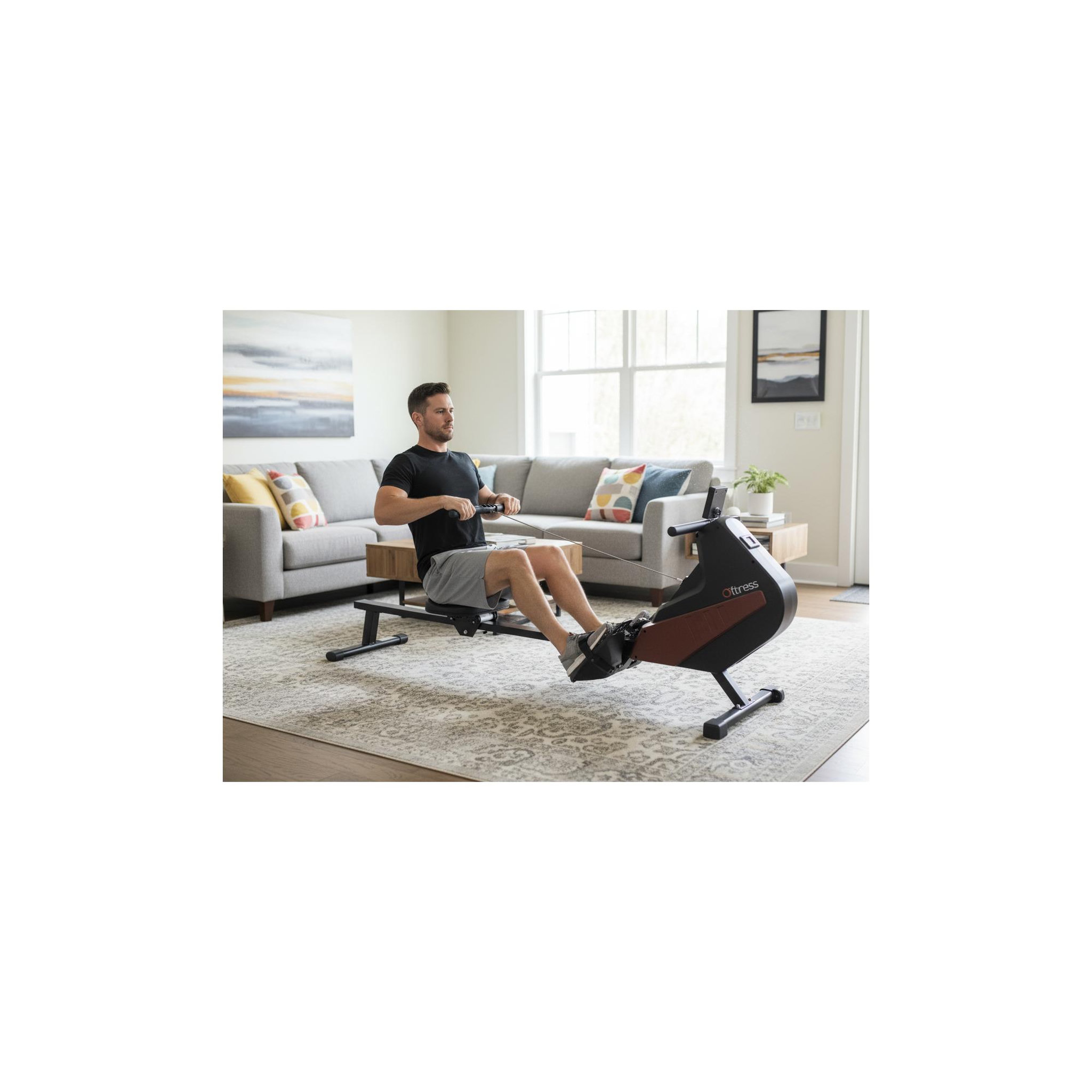 Voir la diapositive 4 : O'Fitness Rameur d'appartement à tirage central - o'fitness - compteur 5 fonctions - roue magnétique : 5 kg