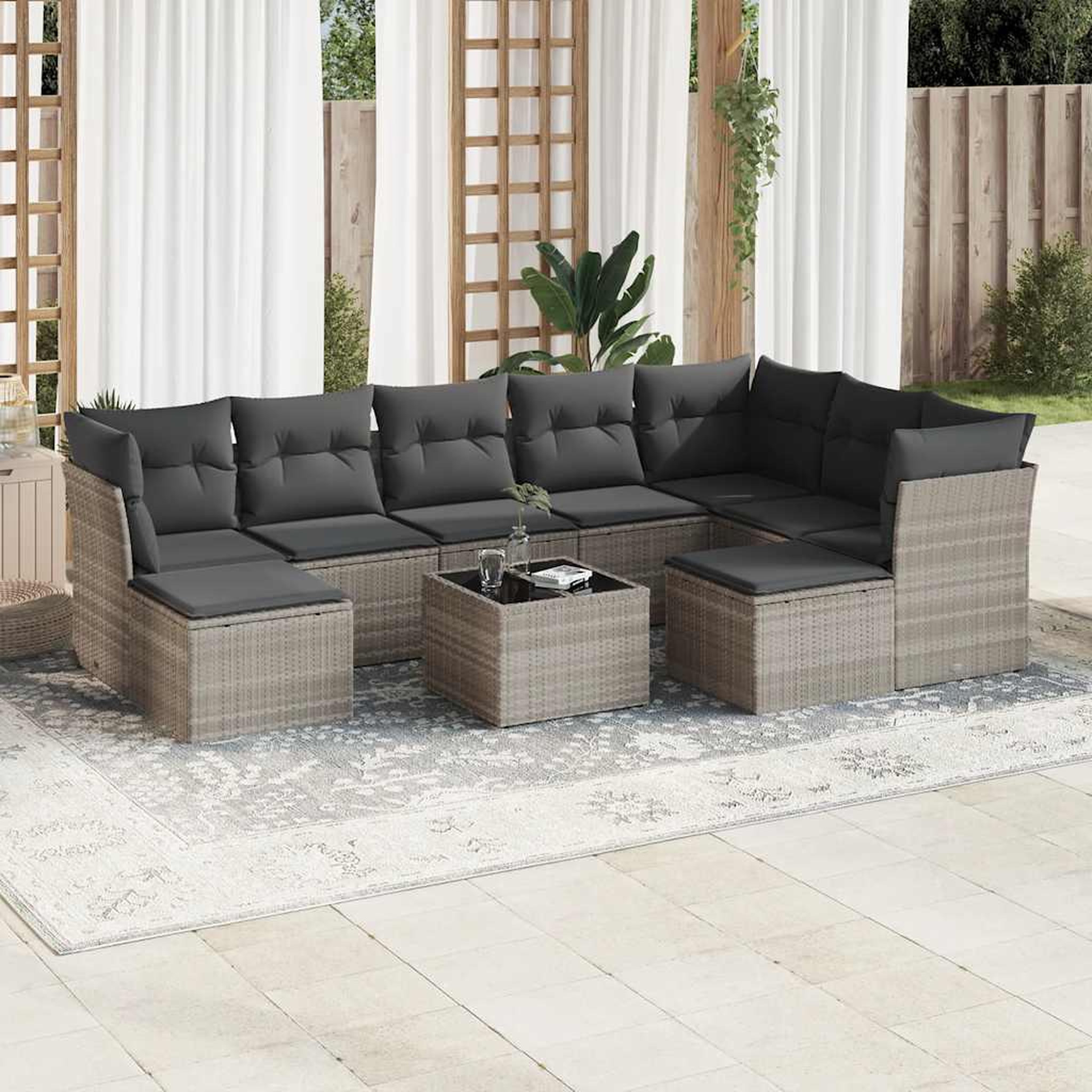 VIDAXL Salon de jardin avec coussins 10 pcs gris clair resine tressee