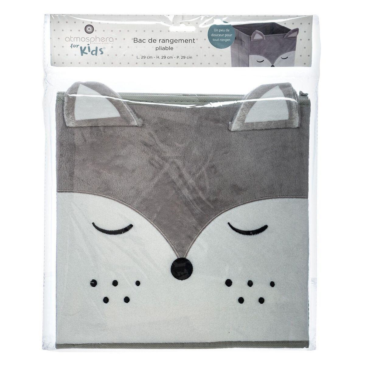 TOILINUX Lot de 2 Boîtes de rangement enfant design velours Douceur - L. 29 x l. 29 cm - Gris