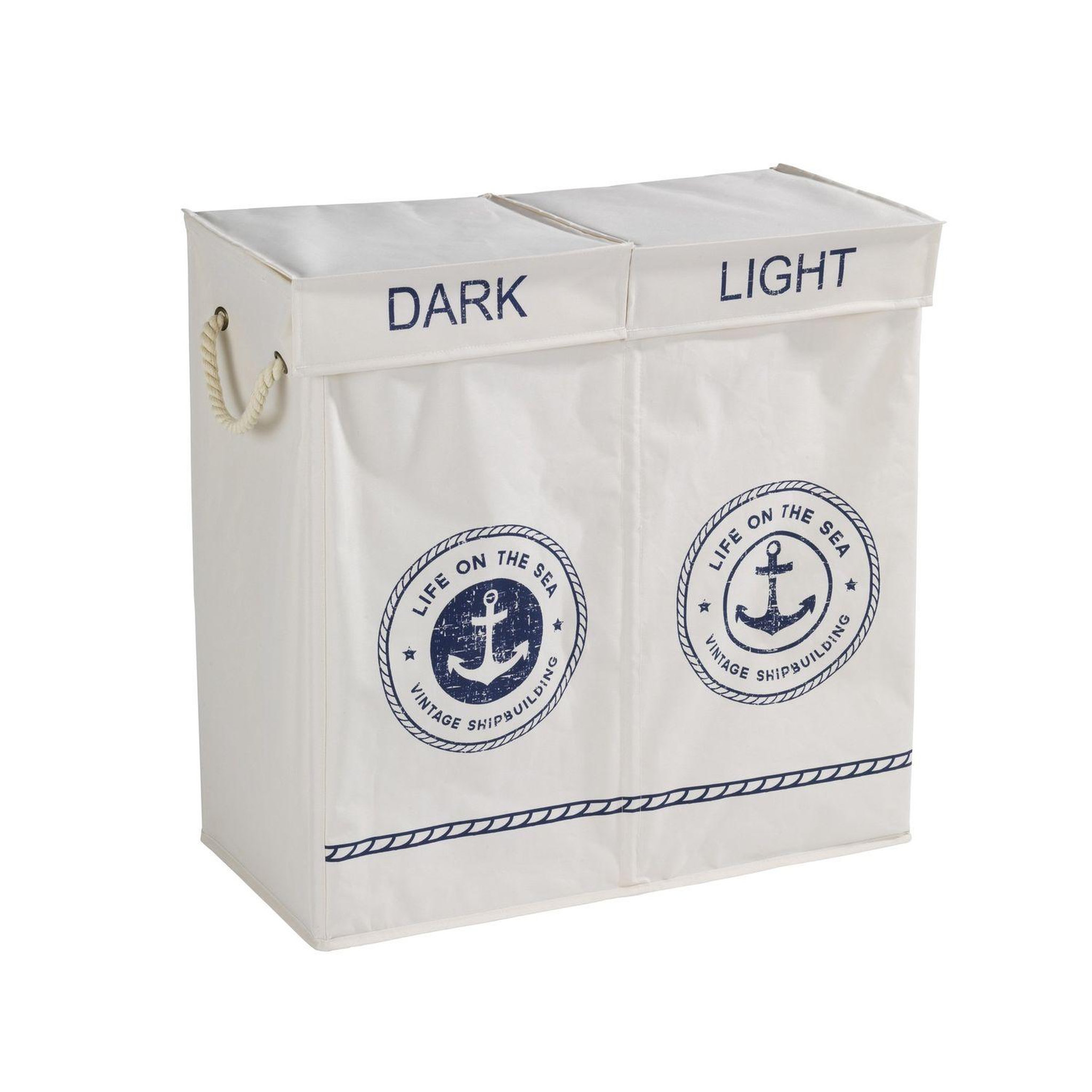 Voir la diapositive 2 : Wenko Panier à linge double design marin sylt - l. 60 x h. 60 cm - beige