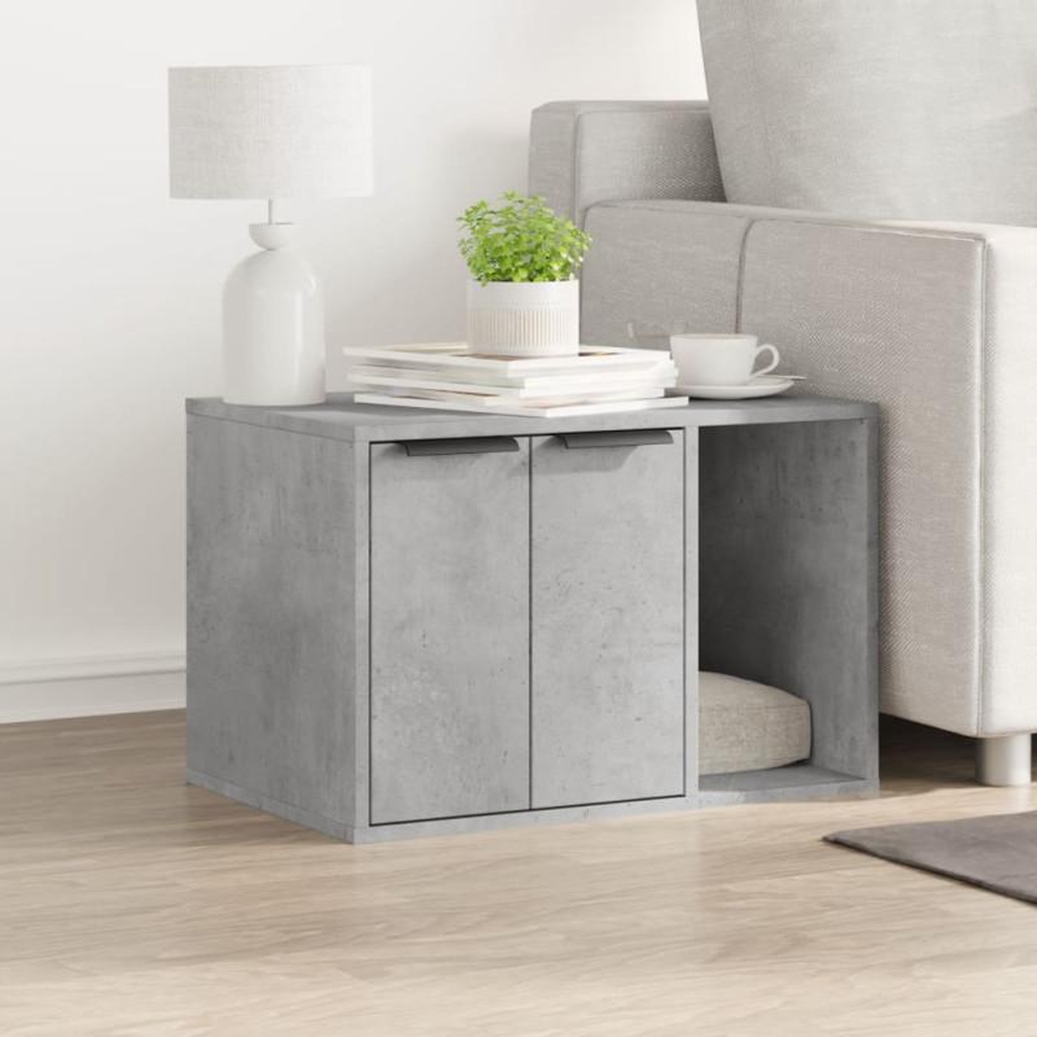 Voir la diapositive 3 : VIDAXL Meuble de bac à litière pour chat gris béton bois d ingénierie