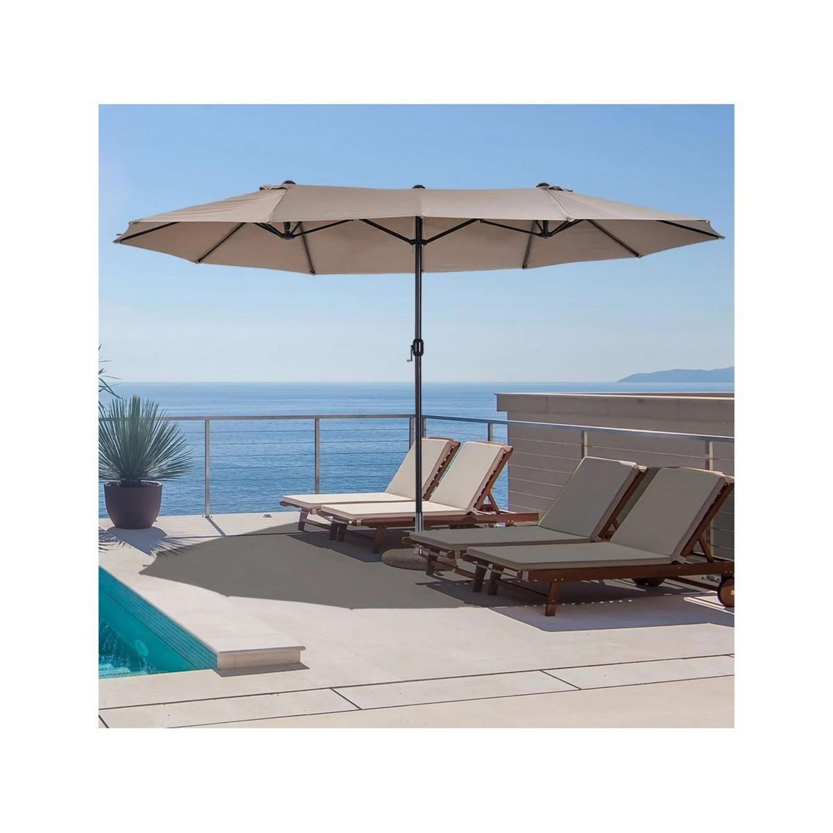 KZ GARDEN Parasol de terrasse double Marron Taupe 4.50 x 2.65 x H 2.40 Toile polyester TWIN KZ GARDEN