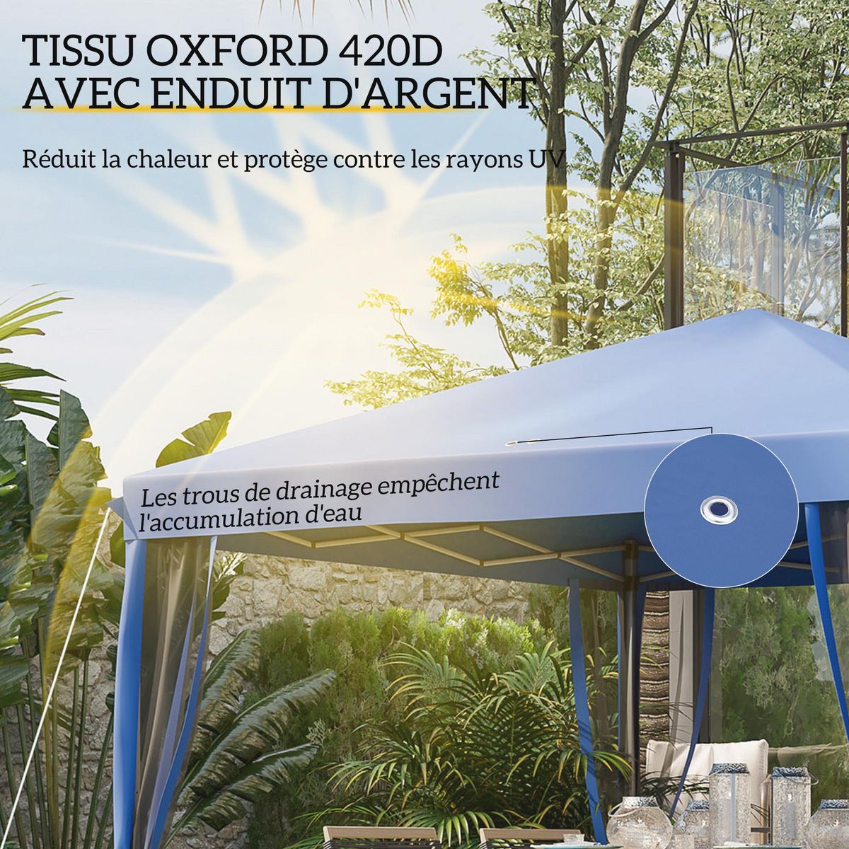 OUTSUNNY Tonnelle barnum pliant style colonial 2,95L x 2,95l x 2,6H m 4 moustiquaires + sac de transport bleu