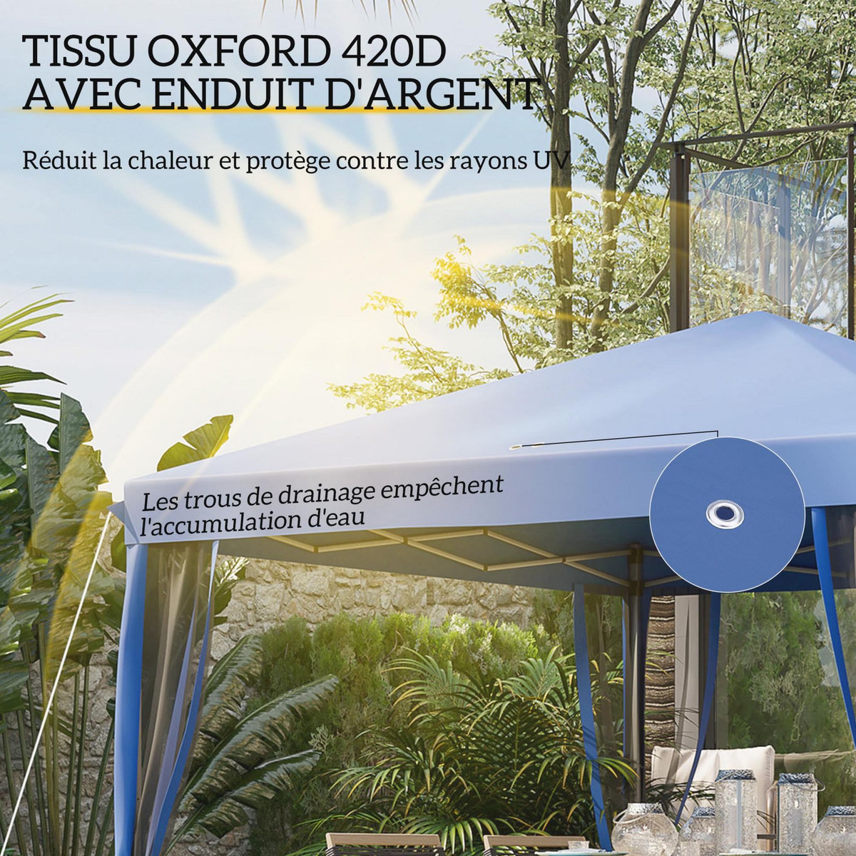 OUTSUNNY Tonnelle barnum pliant style colonial 2,95L x 2,95l x 2,6H m 4 moustiquaires + sac de transport bleu