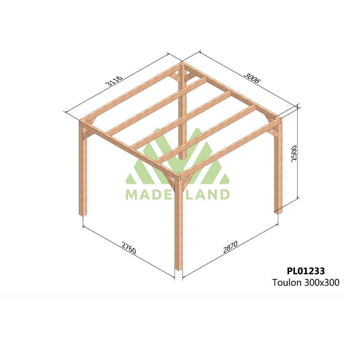 JARDIDECO Pergola en bois lamellé-collé Toulon 300 x 300 cm - Maderland