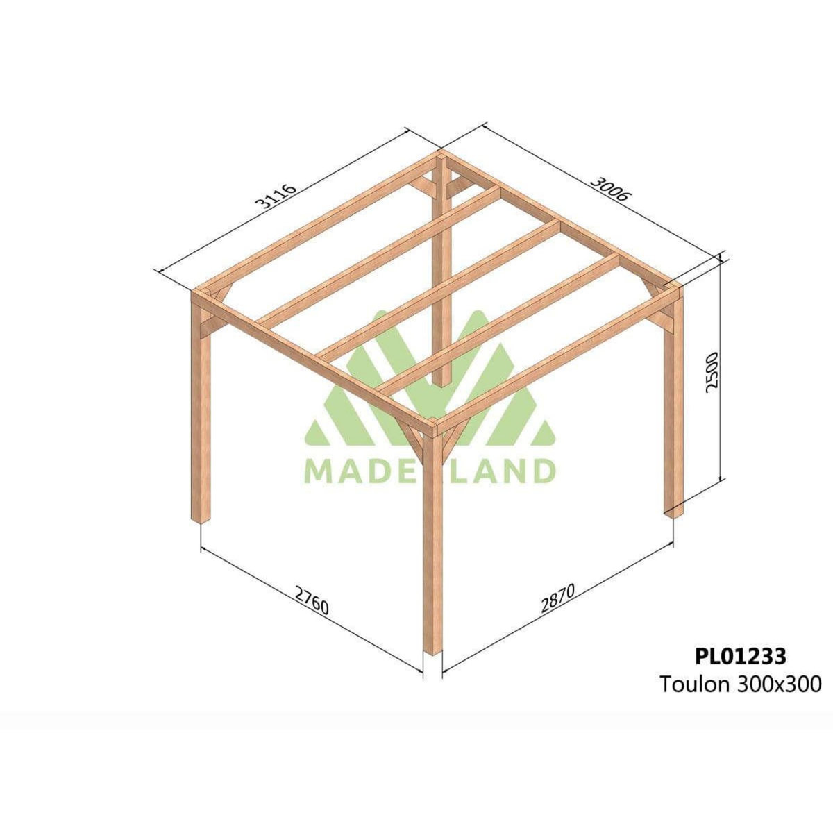 JARDIDECO Pergola en bois lamellé-collé Toulon 300 x 300 cm - Maderland