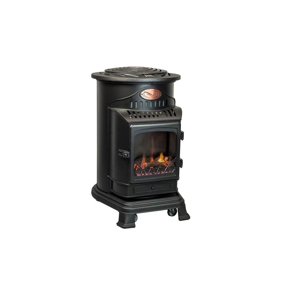 UNIVERSAL Poêle à gaz Fonte véritable 3,4KW noir Effet feu Provence UNIVERSAL