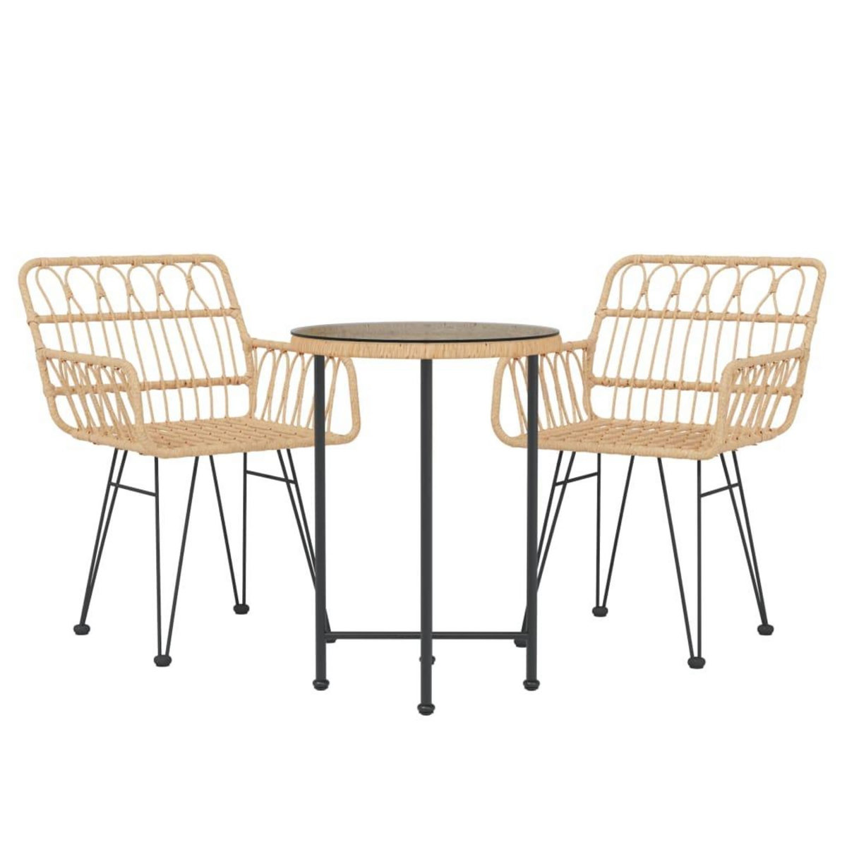 VIDAXL Ensemble a manger de jardin 3 pcs Resine tressee