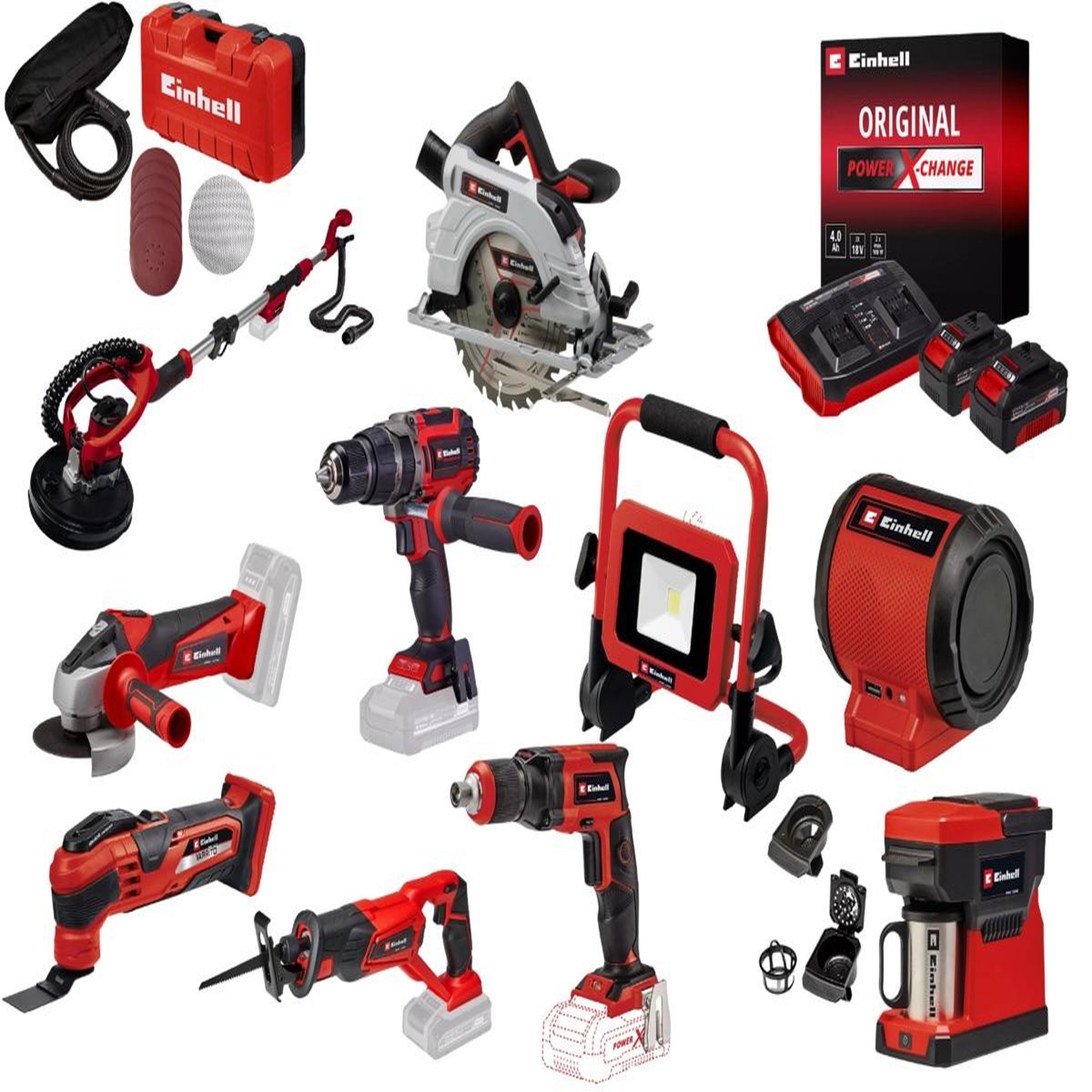Einhell Kit chantier sans fil Einhell – 10 outils Power X-Change + 2 batteries 4.0Ah + chargeur