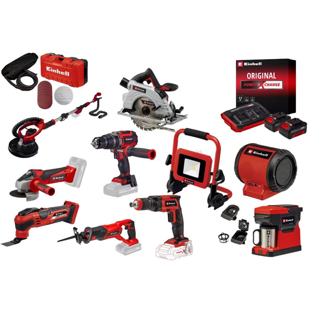 Einhell Kit chantier sans fil Einhell – 10 outils Power X-Change + 2 batteries 4.0Ah + chargeur