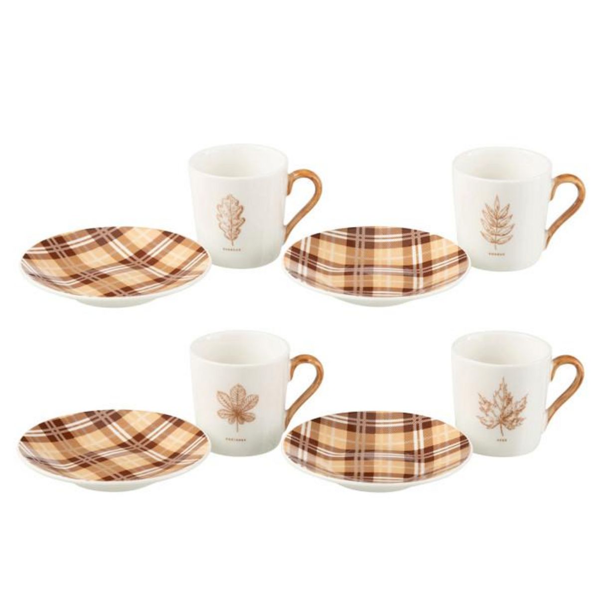 Paris Prix Lot de 4 Tasses à Café & Sous-Tasses  Quercus  8cl Marron