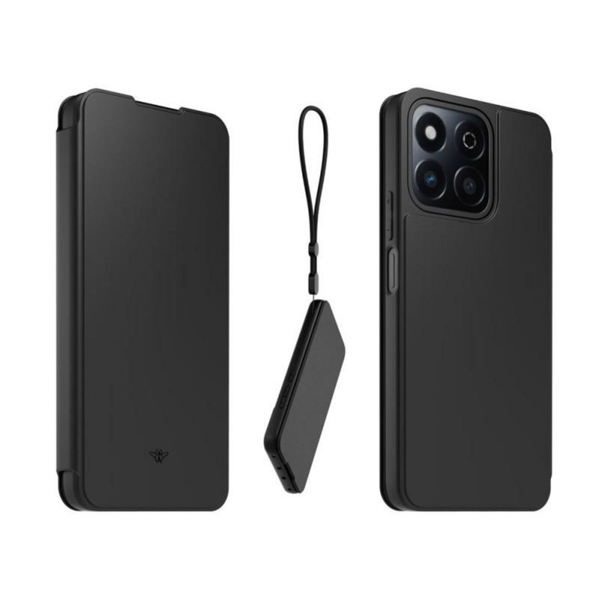 CASR Coque Casr avec rabat finition gomme et porte carte + dragonne amovible pour Honor 200 Smart Noir