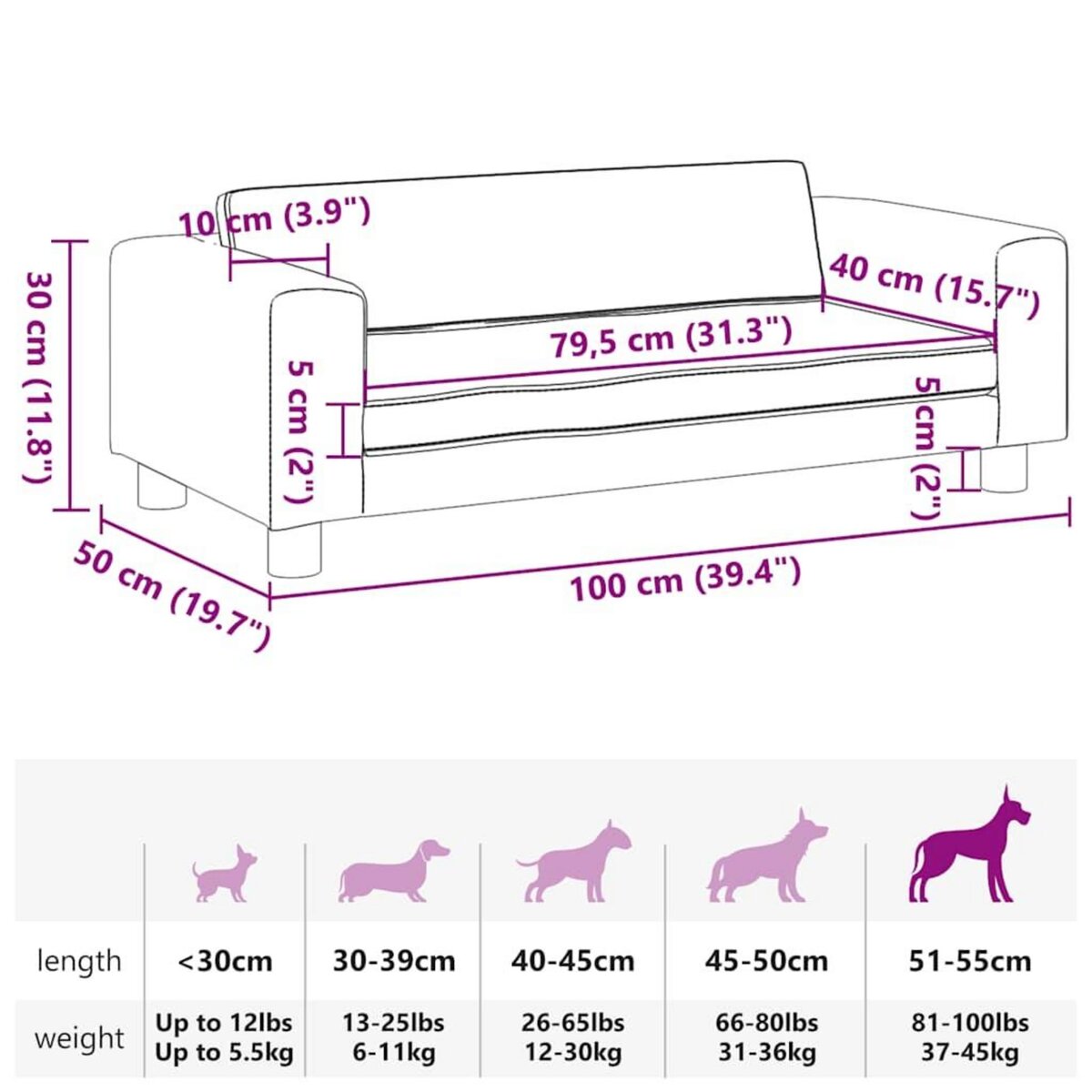 VIDAXL Lit pour chien avec extension rose 100x50x30 cm velours