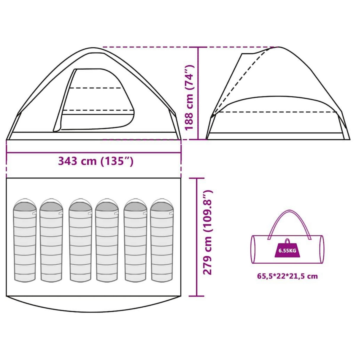 VIDAXL Tente familiale a dome 6 personnes vert olive impermeable