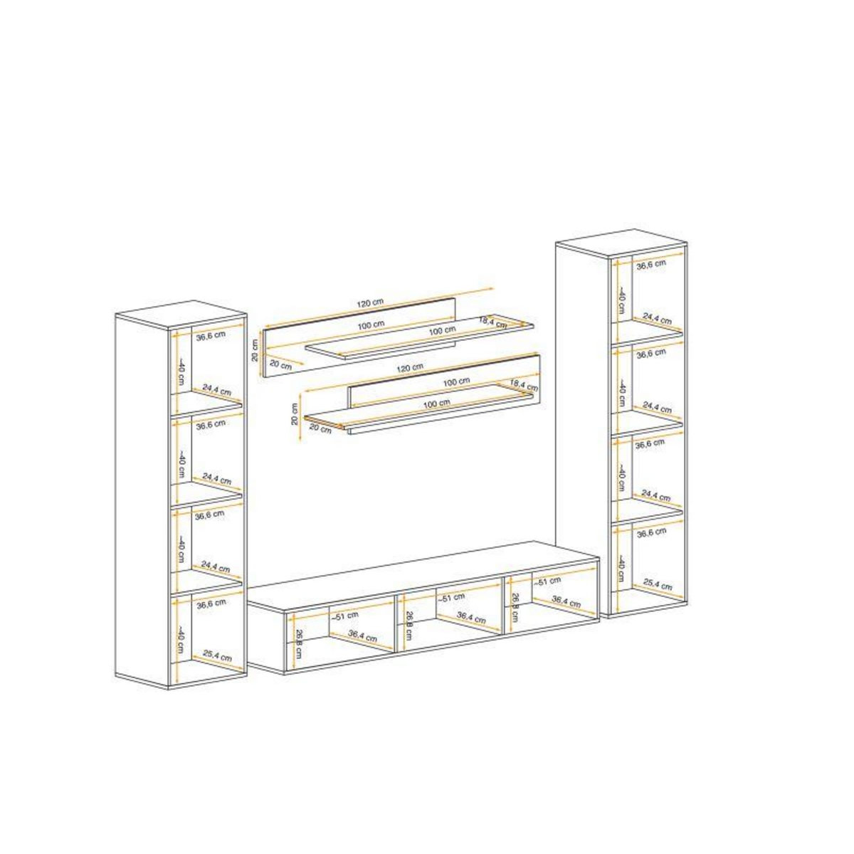 Paris Prix Meuble TV Mural Design  Fly I  260cm Blanc