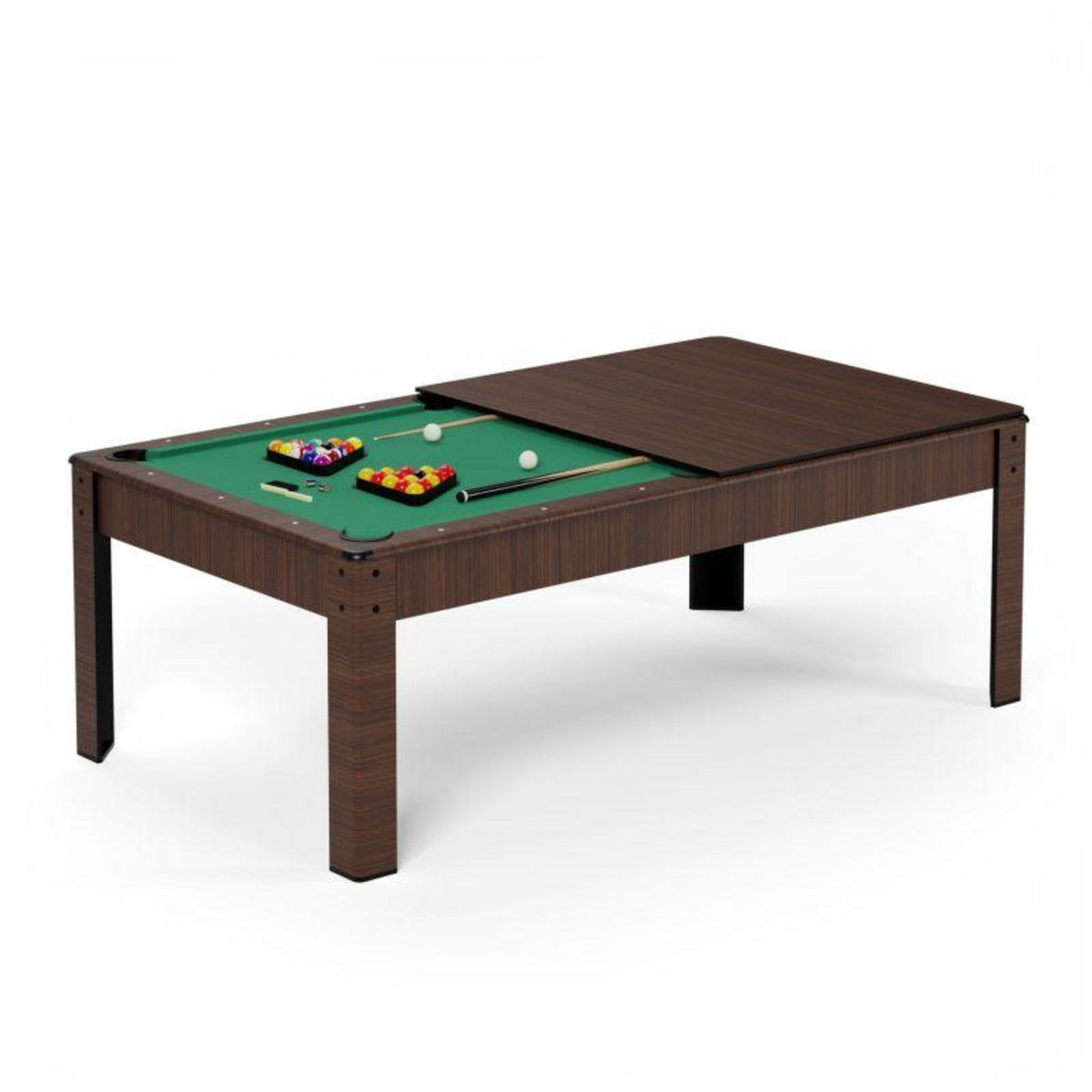 SOKKER Billard Américain convertible table 4 places KITBILL 5FT - 183 x 102 x 78cm Plateau dînatoire et accessoires inclus - Marron