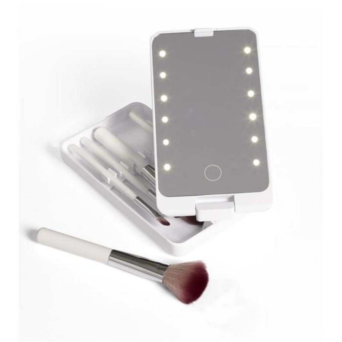 Paris Prix Miroir Led & 5 Pinceaux  Maquillage  16cm Blanc