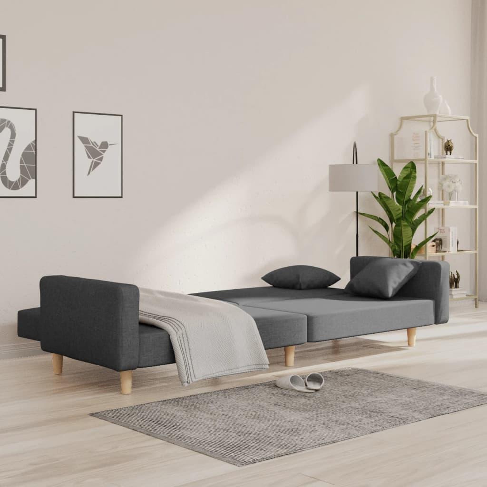 Voir la diapositive 3 : VIDAXL Canape-lit a 2 places avec deux oreillers gris clair tissu