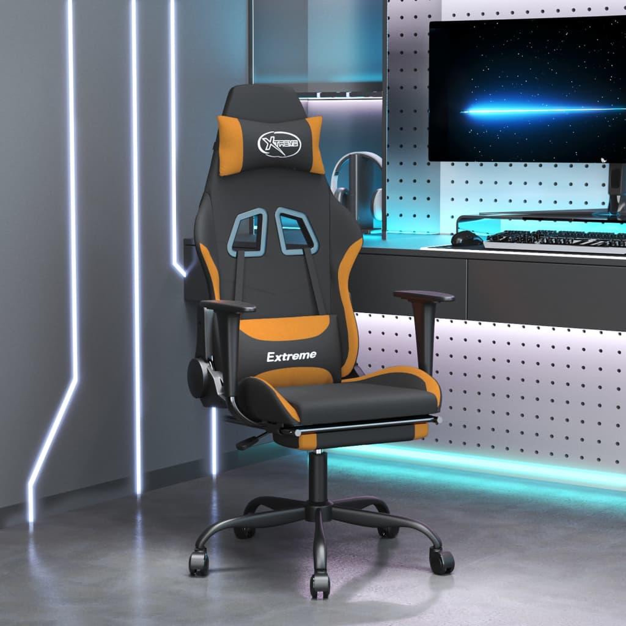 VIDAXL Chaise de jeu avec repose-pied Noir et orange Tissu