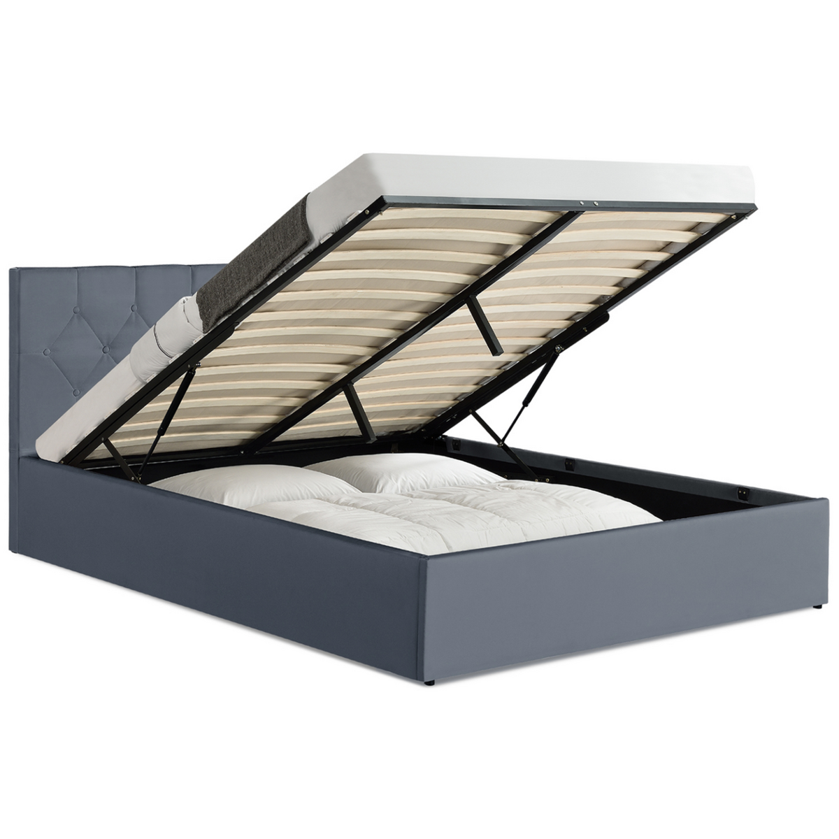 ID MARKET Lit coffre double AUSTIN avec tête de lit et sommier 140 x 190 cm PVC gris