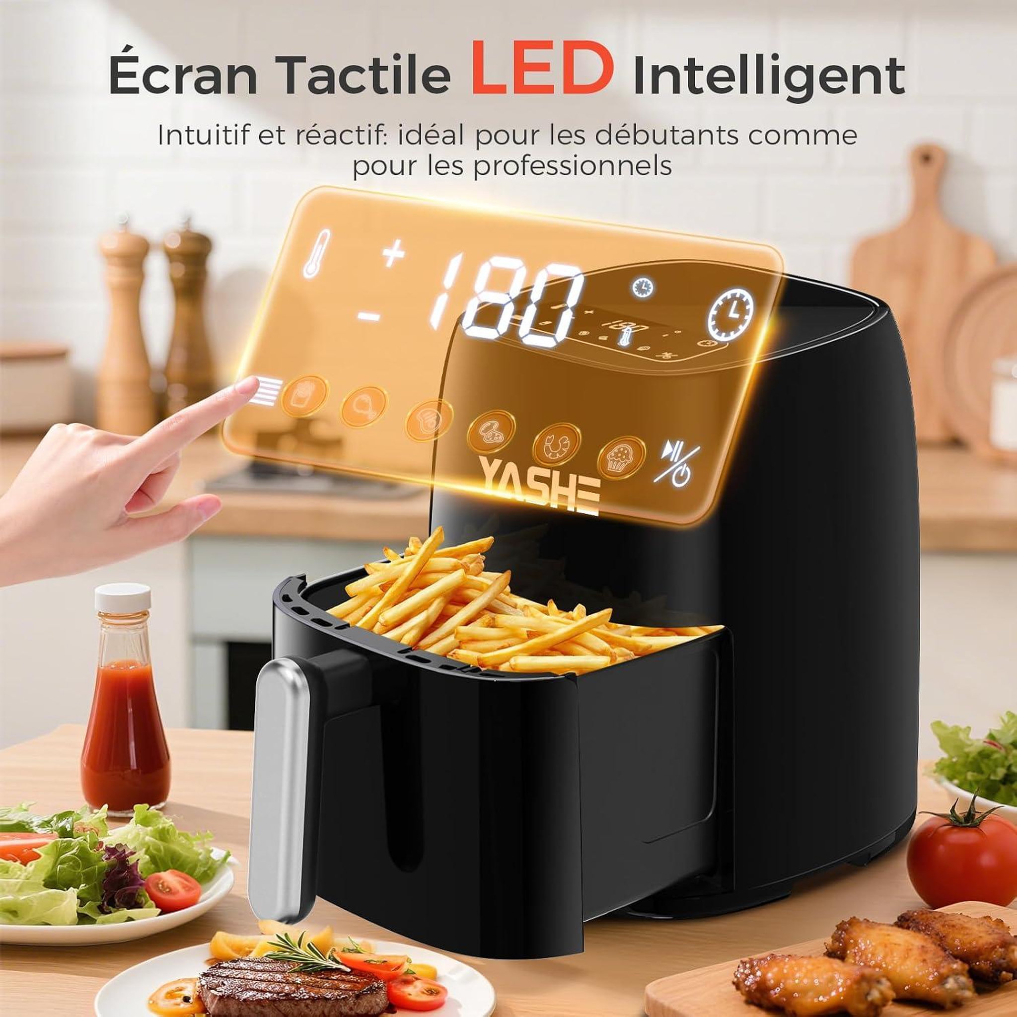 Voir la diapositive 5 : YASHE Friteuse à air, 4,2 L, 1500 W, 6 programmes