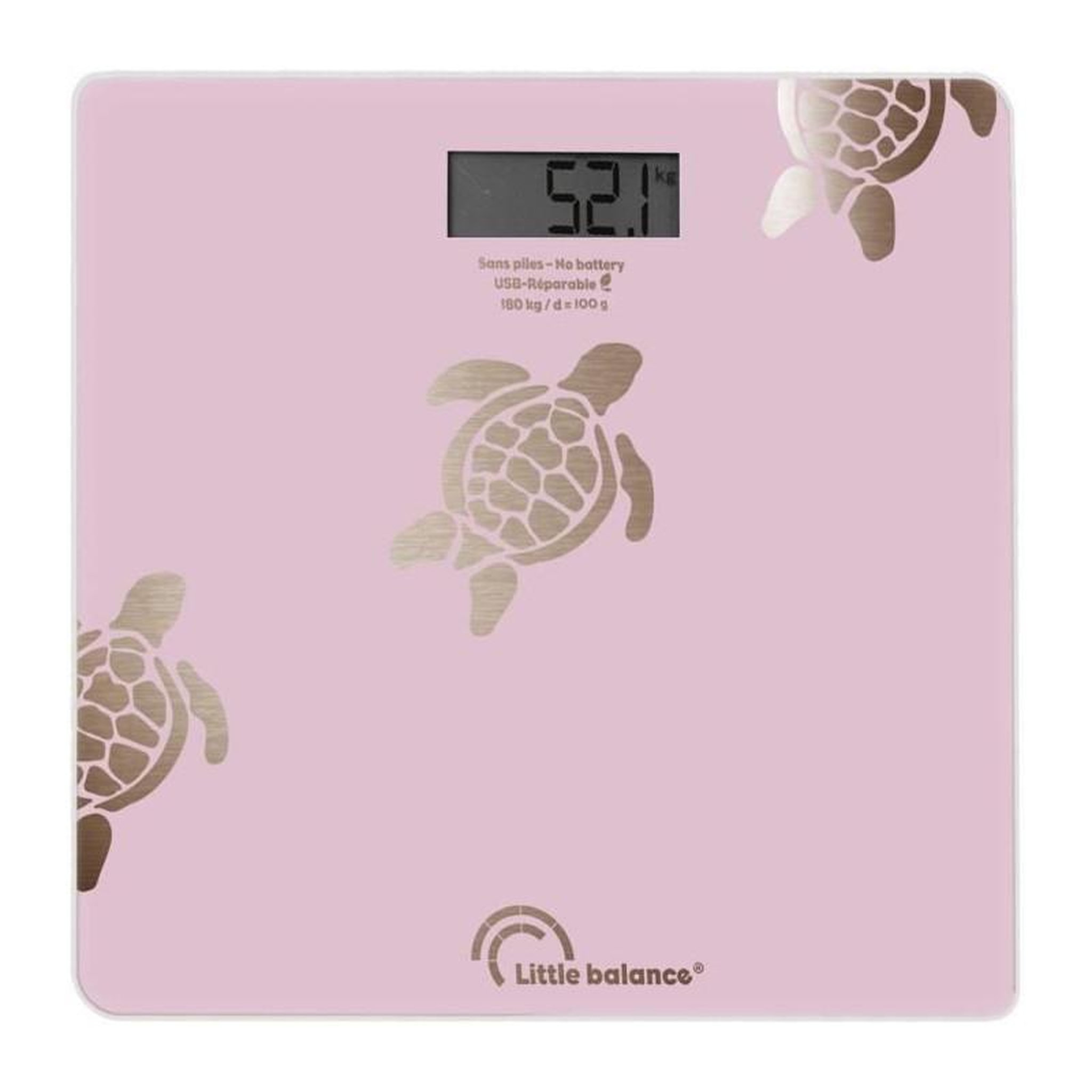 LITTLE BALANCE Pese-personne - LITTLE BALANCE - 8729 - Tortues gold métallisées - USB-réparable - 180 kg / 100 g - Rose