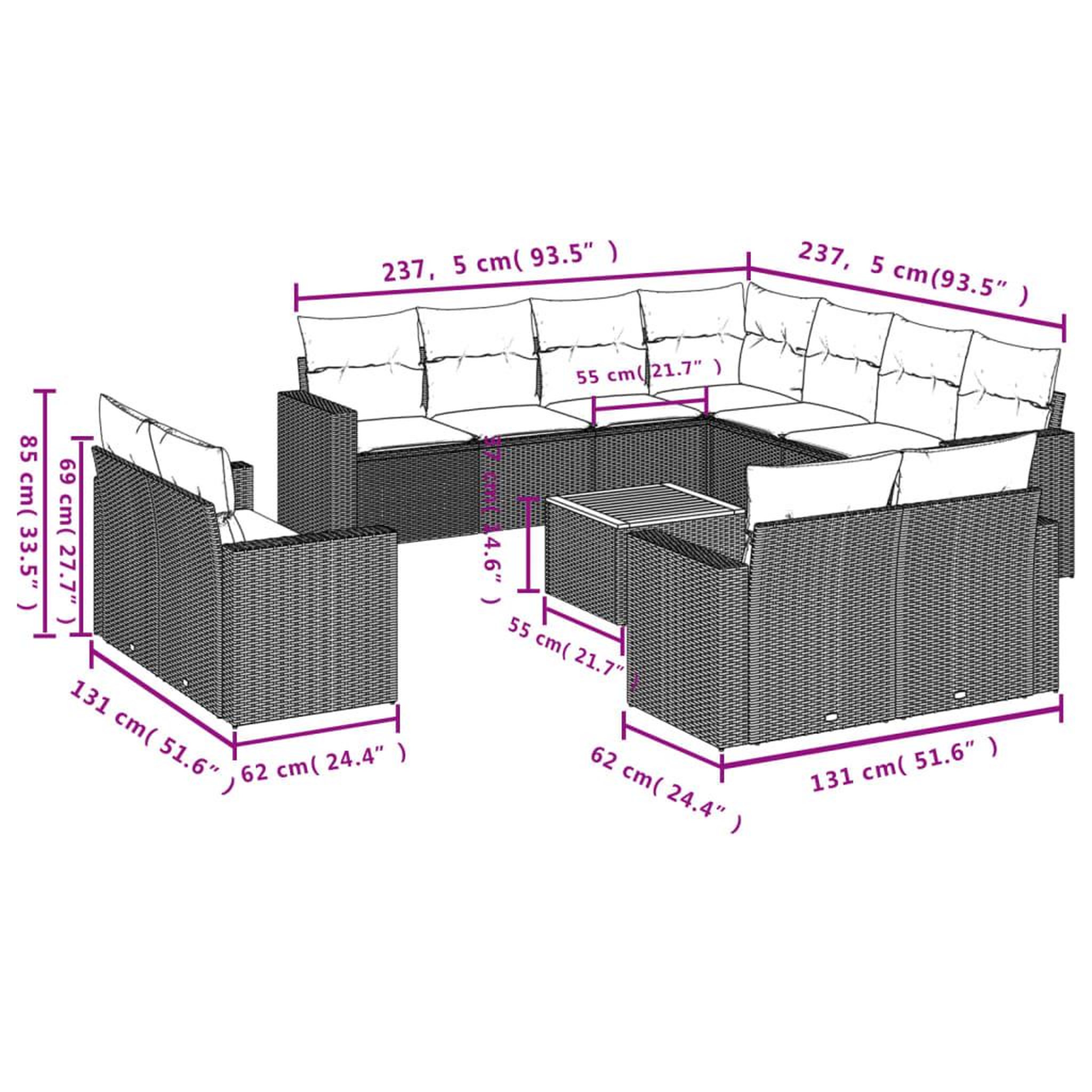 Voir la diapositive 6 : VIDAXL Salon de jardin avec coussins 12 pcs gris resine tressee